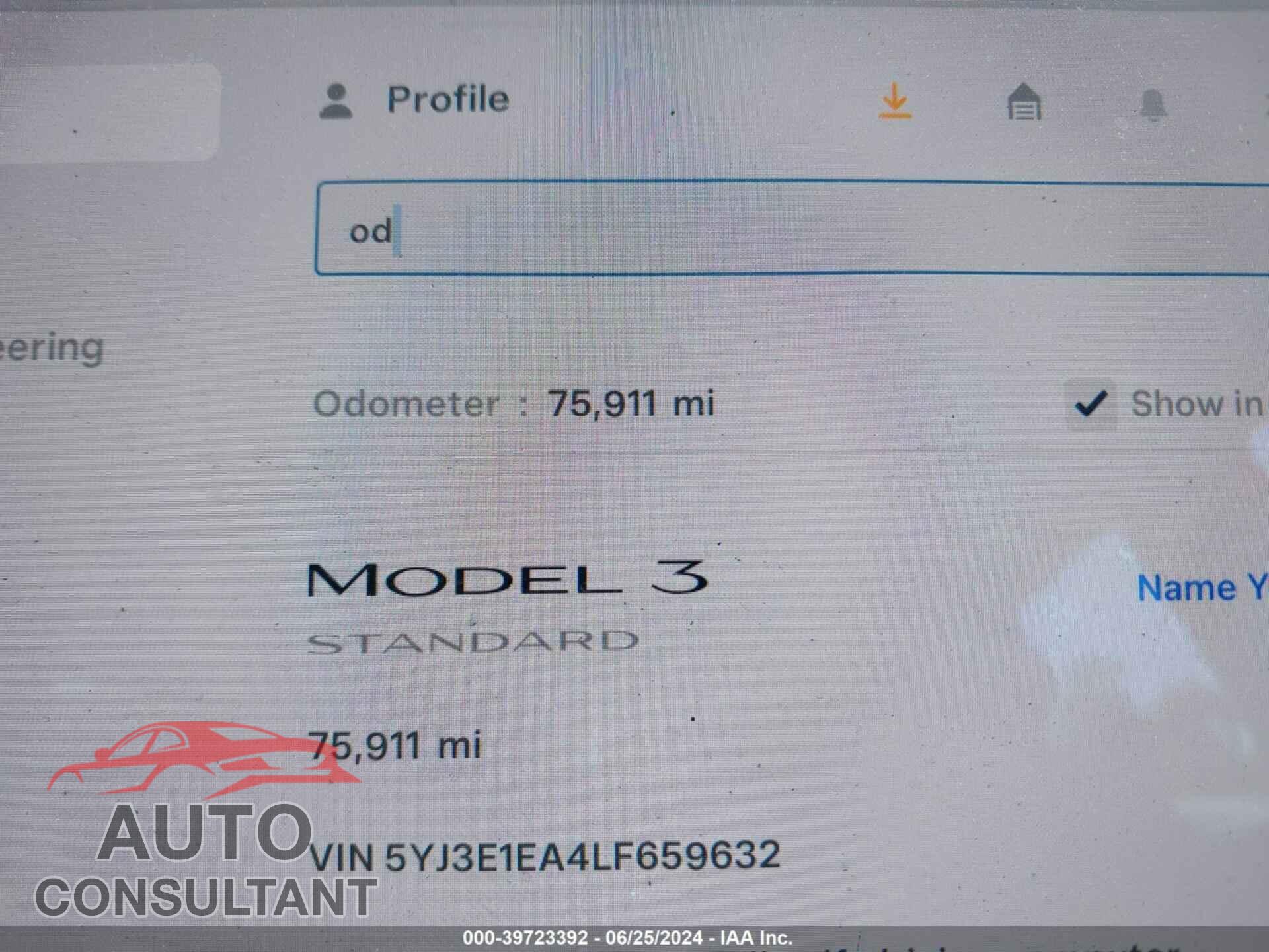 TESLA MODEL 3 2020 - 5YJ3E1EA4LF659632