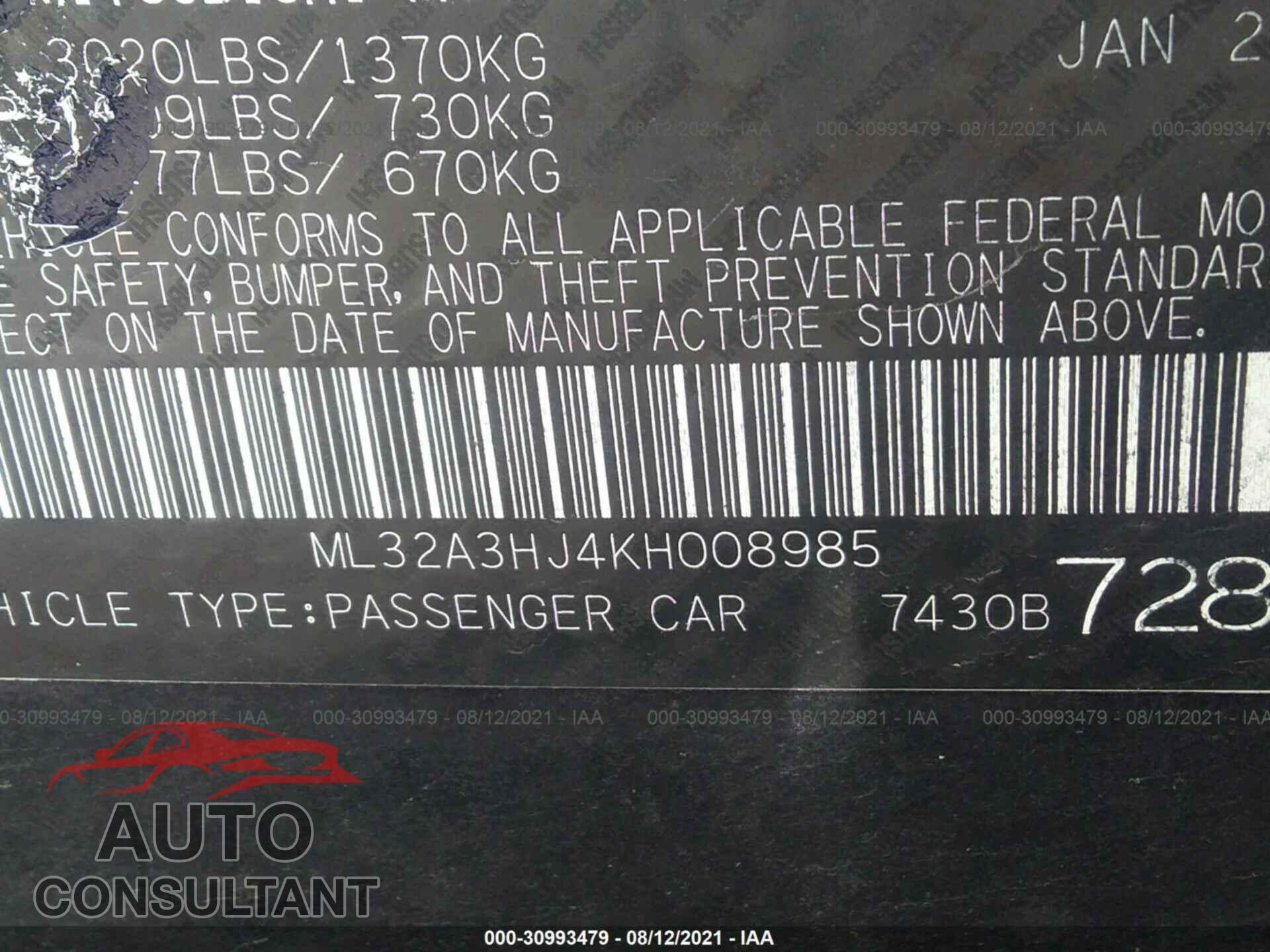 MITSUBISHI MIRAGE 2019 - ML32A3HJ4KH008985