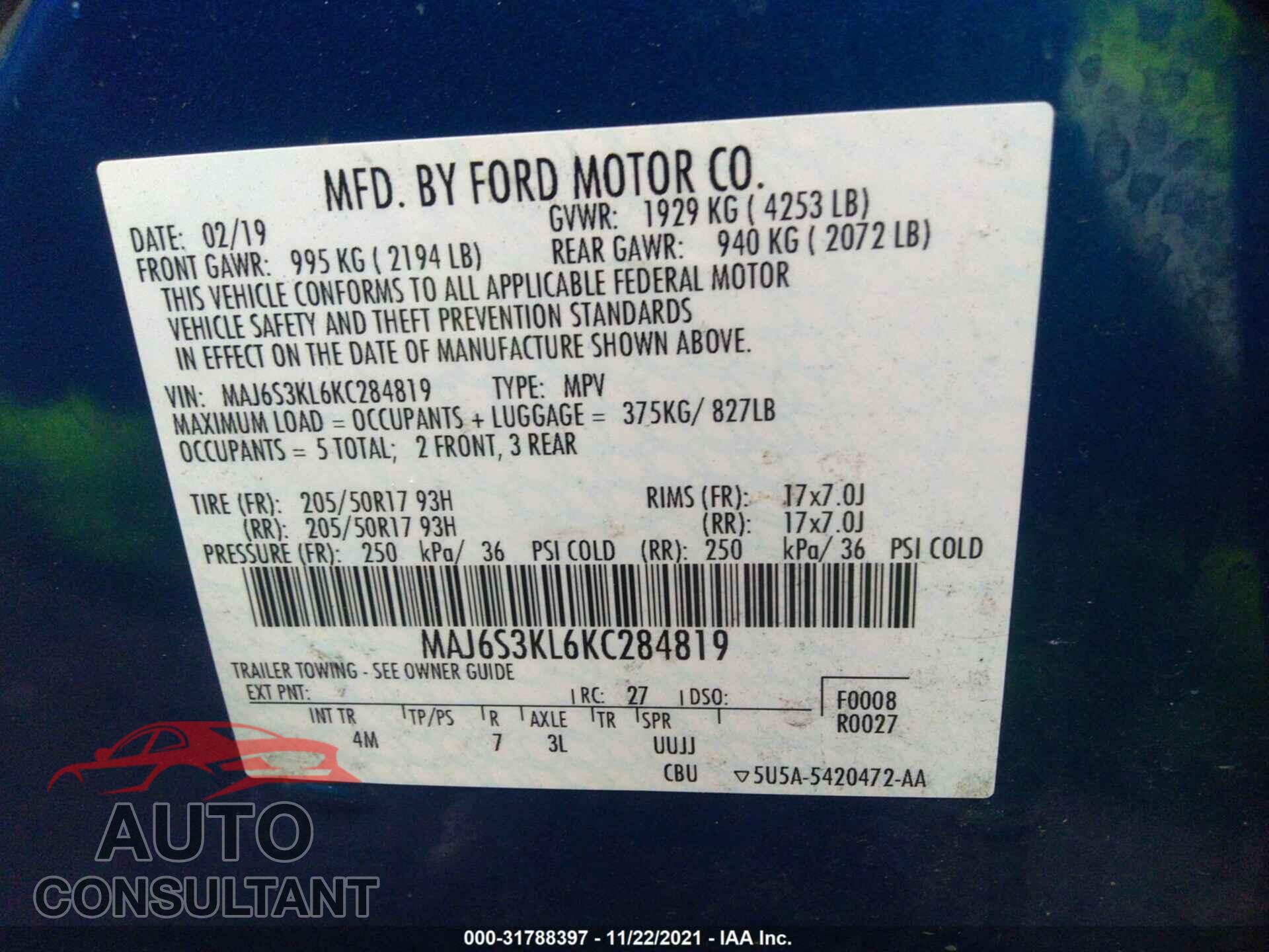 FORD ECOSPORT 2019 - MAJ6S3KL6KC284819