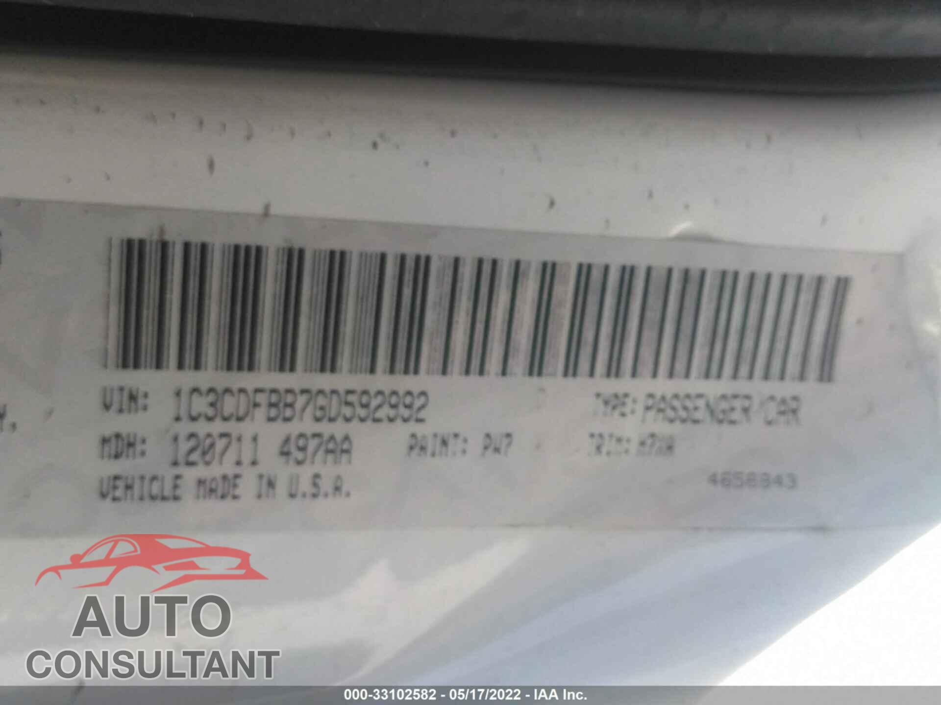 DODGE DART 2016 - 1C3CDFBB7GD592992