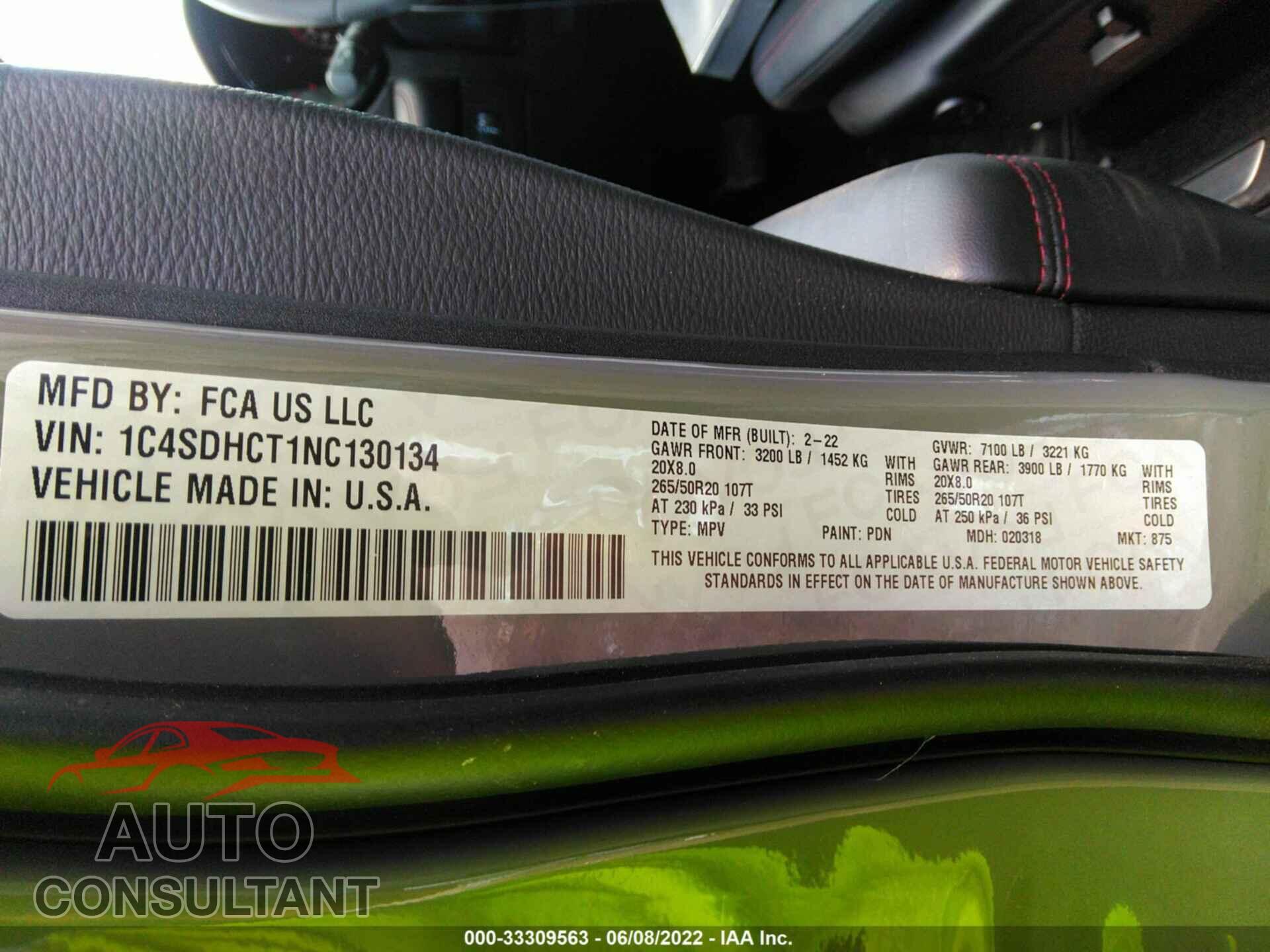 DODGE DURANGO 2022 - 1C4SDHCT1NC130134