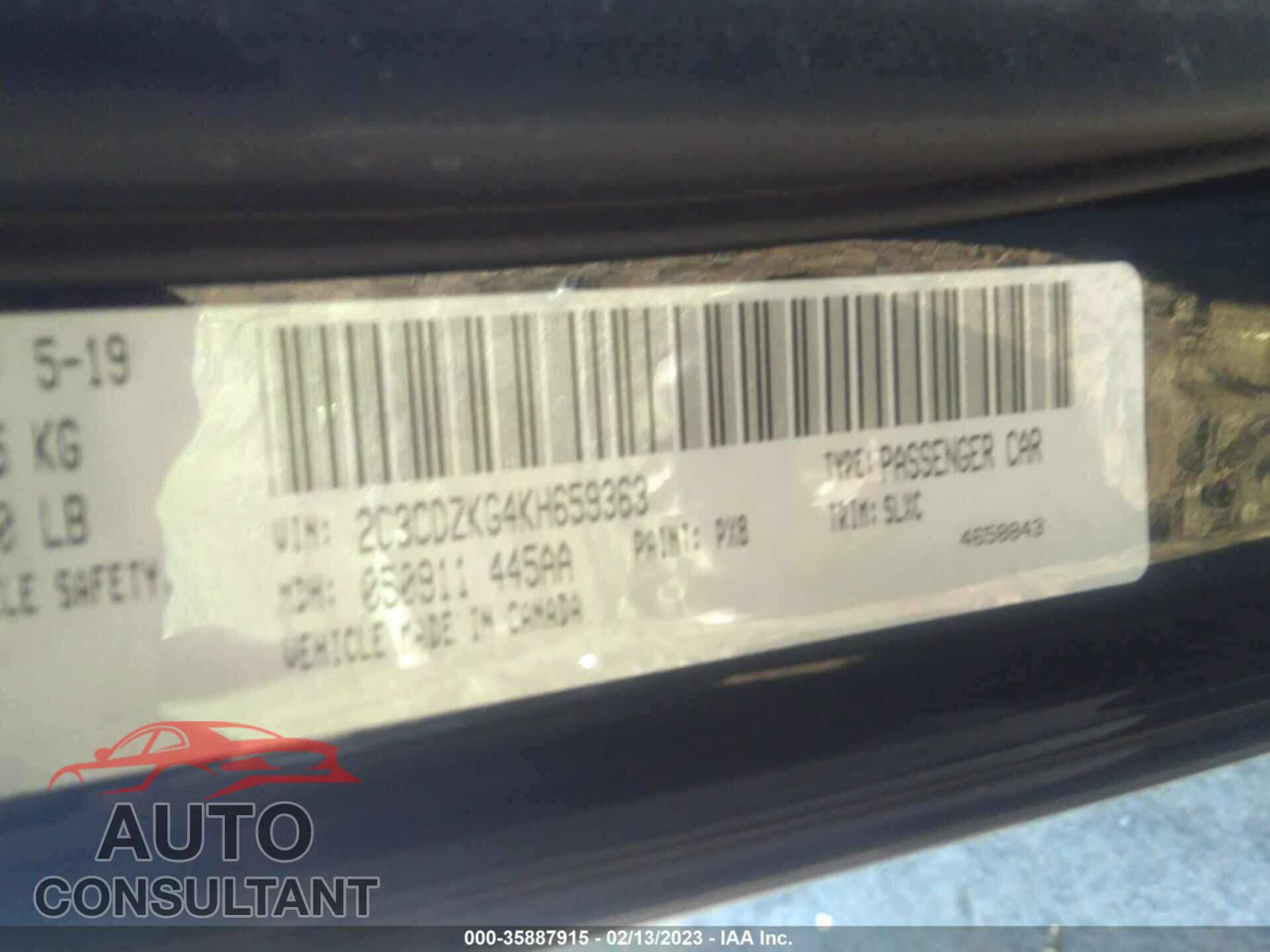 DODGE CHALLENGER 2019 - 2C3CDZKG4KH659363