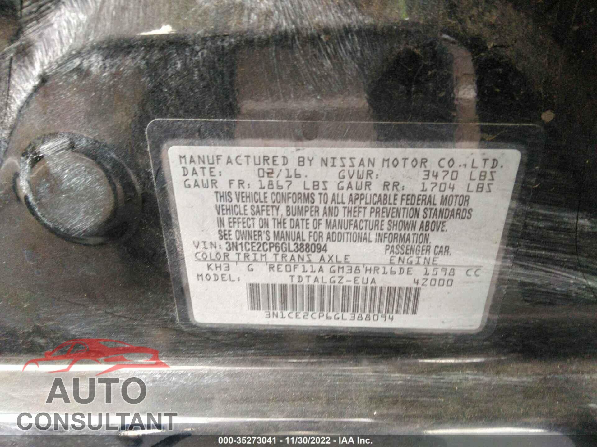 NISSAN VERSA NOTE 2016 - 3N1CE2CP6GL388094