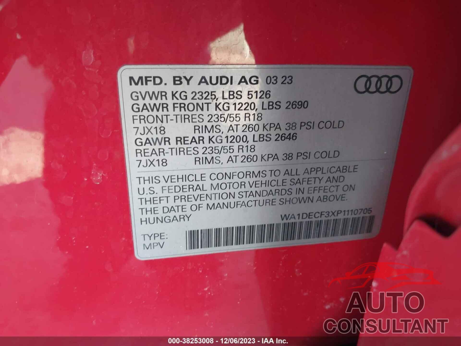 AUDI Q3 2023 - WA1DECF3XP1110705