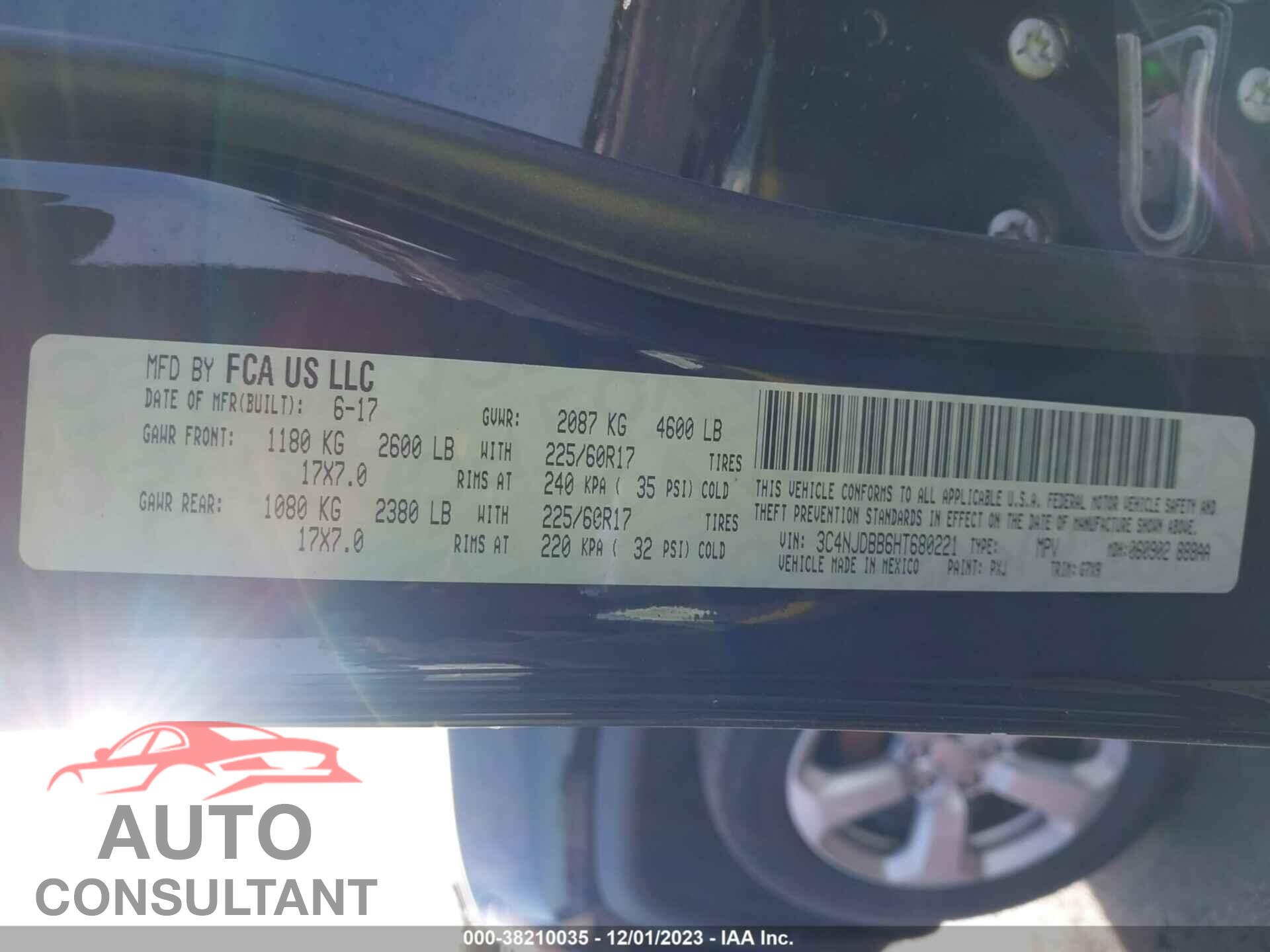 JEEP COMPASS 2017 - 3C4NJDBB6HT680221