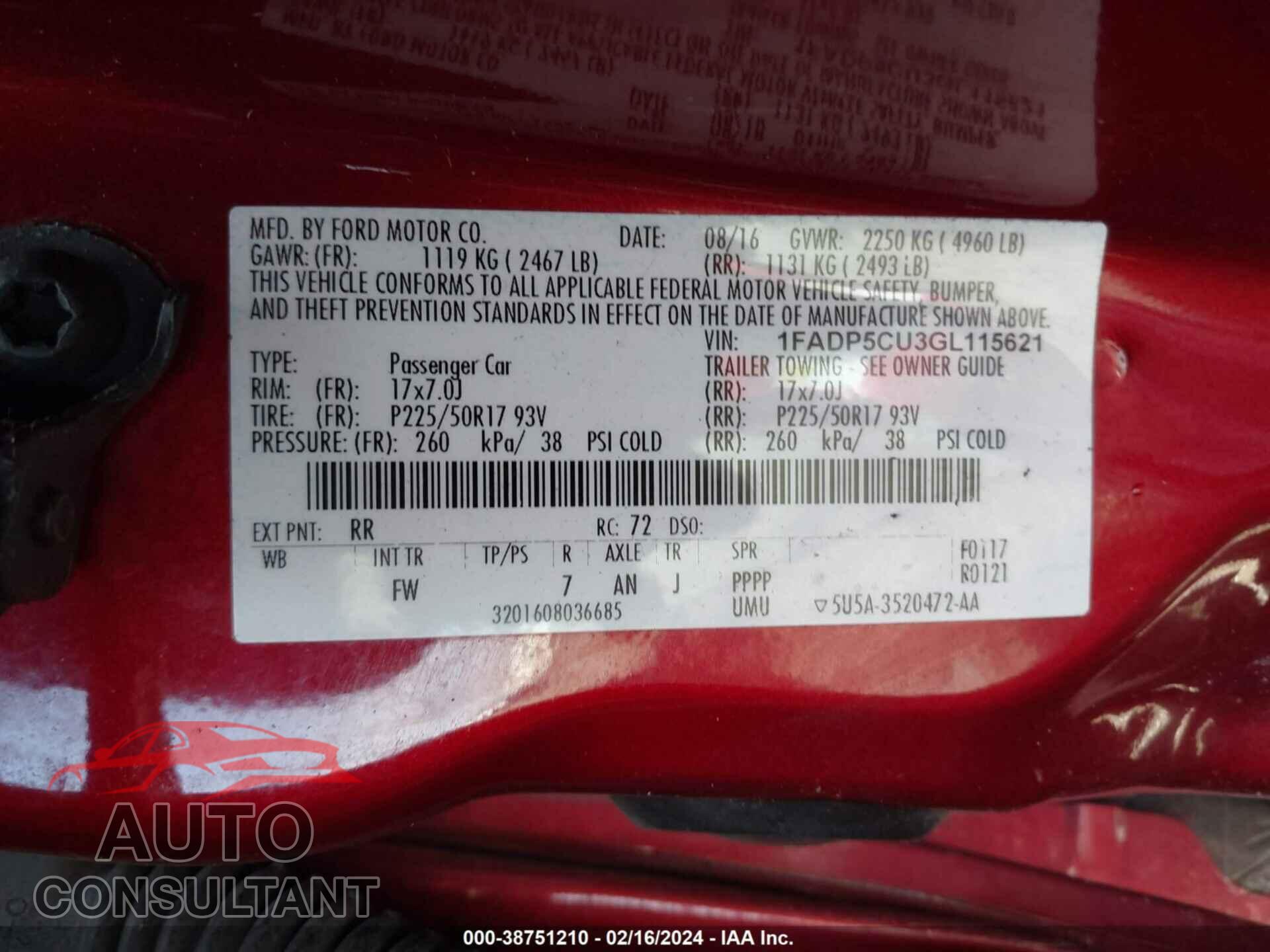 FORD C-MAX 2016 - 1FADP5CU3GL115621