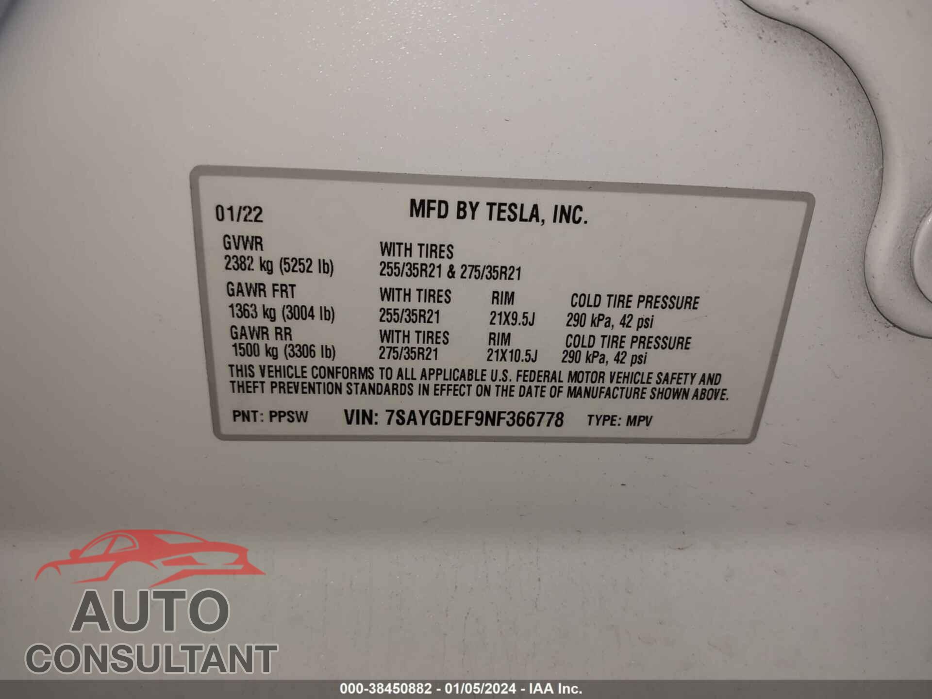 TESLA MODEL Y 2022 - 7SAYGDEF9NF366778