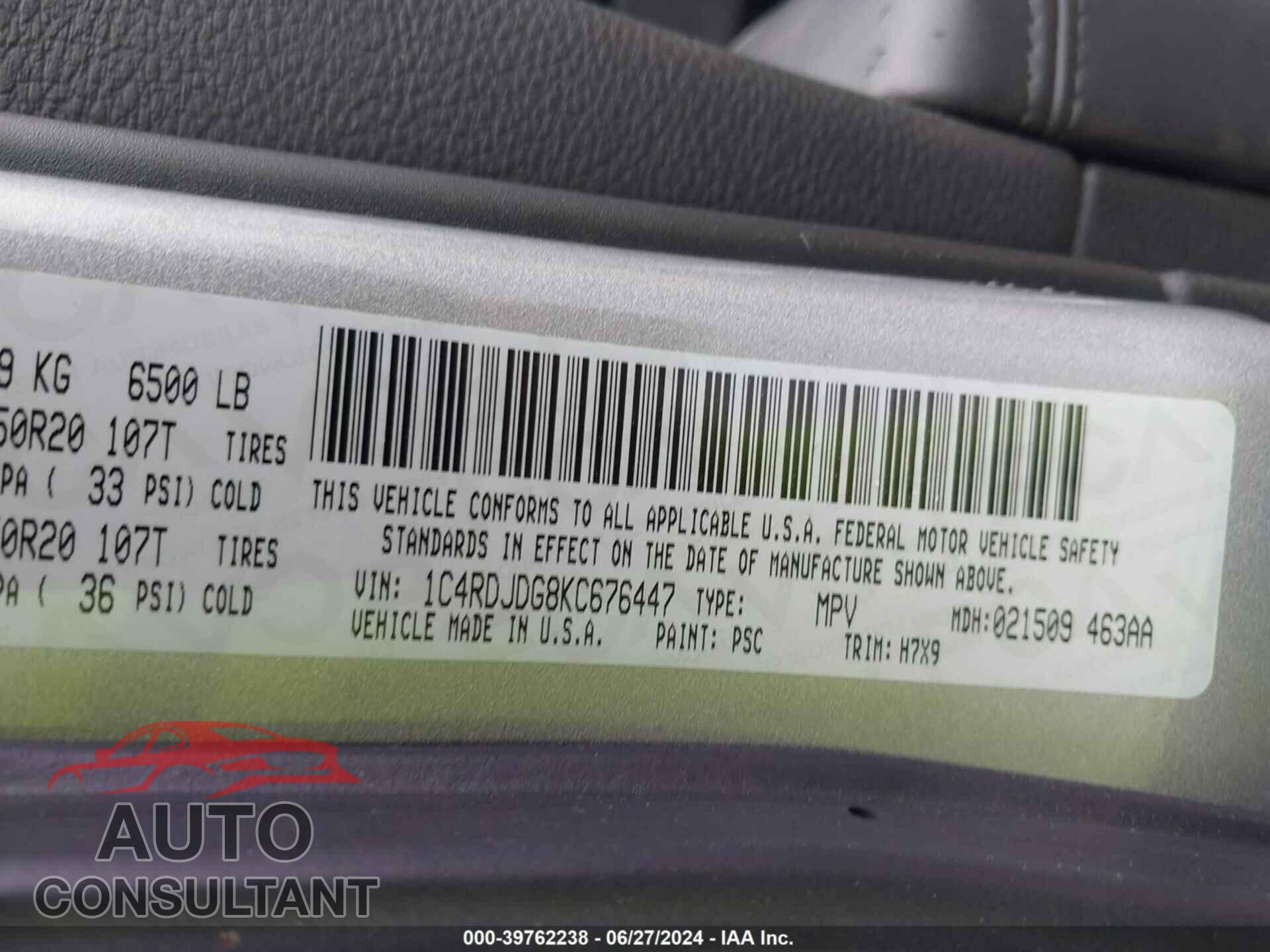 DODGE DURANGO 2019 - 1C4RDJDG8KC676447