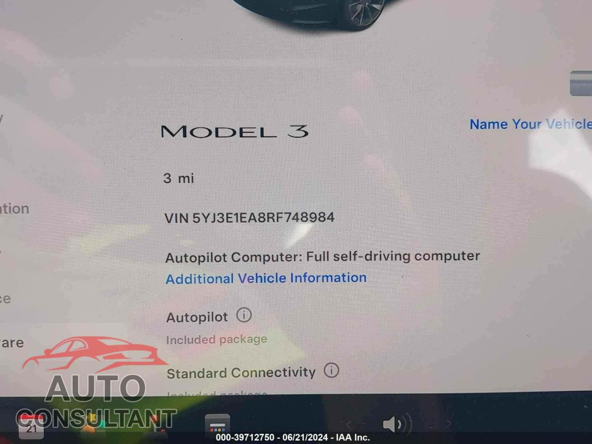 TESLA MODEL 3 2024 - 5YJ3E1EA8RF748984