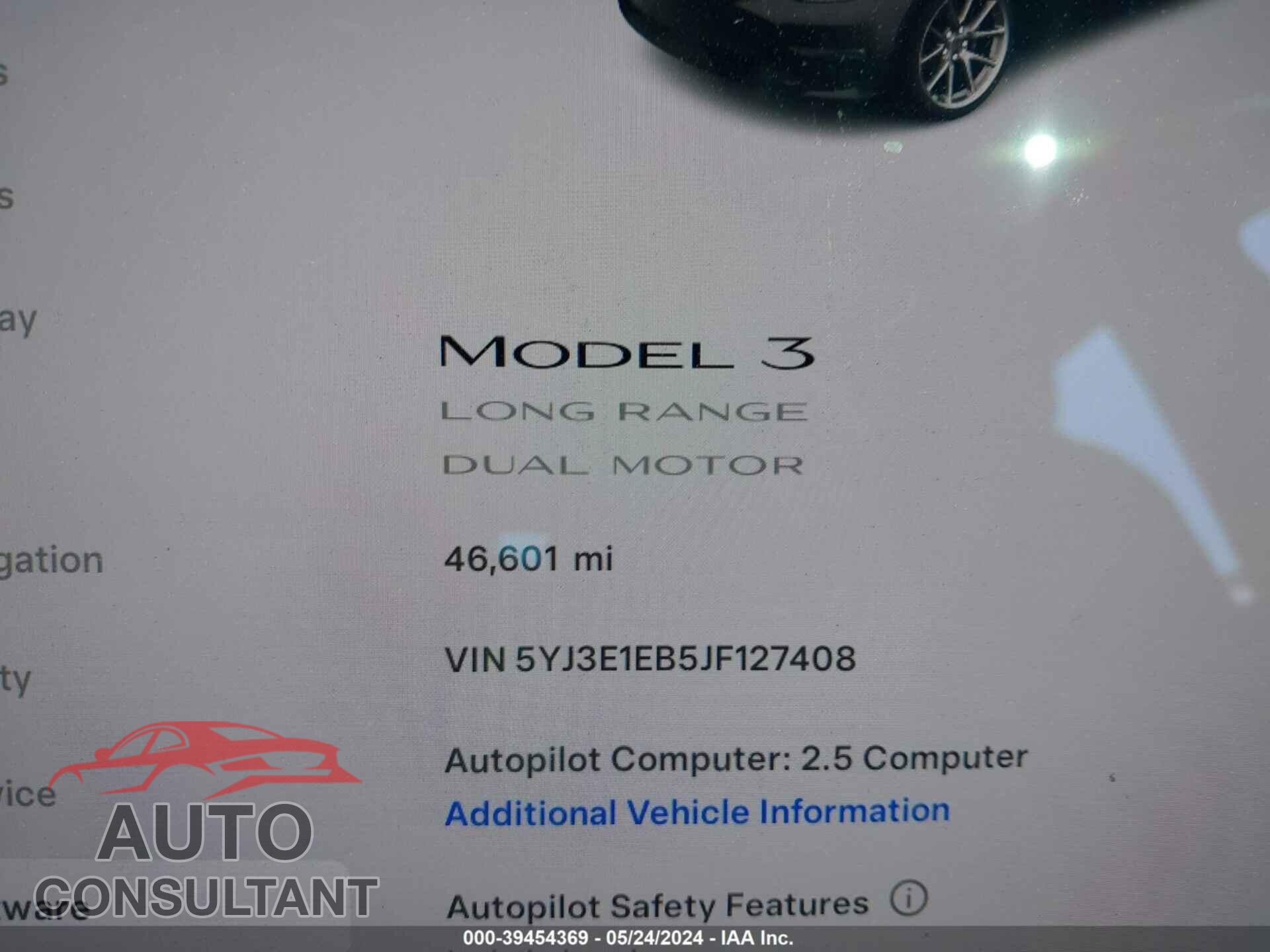 TESLA MODEL 3 2018 - 5YJ3E1EB5JF127408
