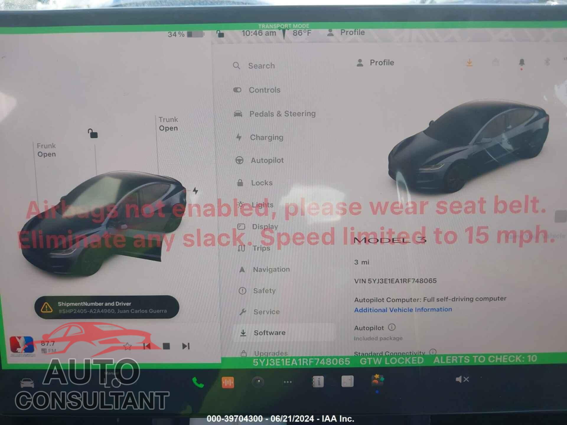 TESLA MODEL 3 2024 - 5YJ3E1EA1RF748065