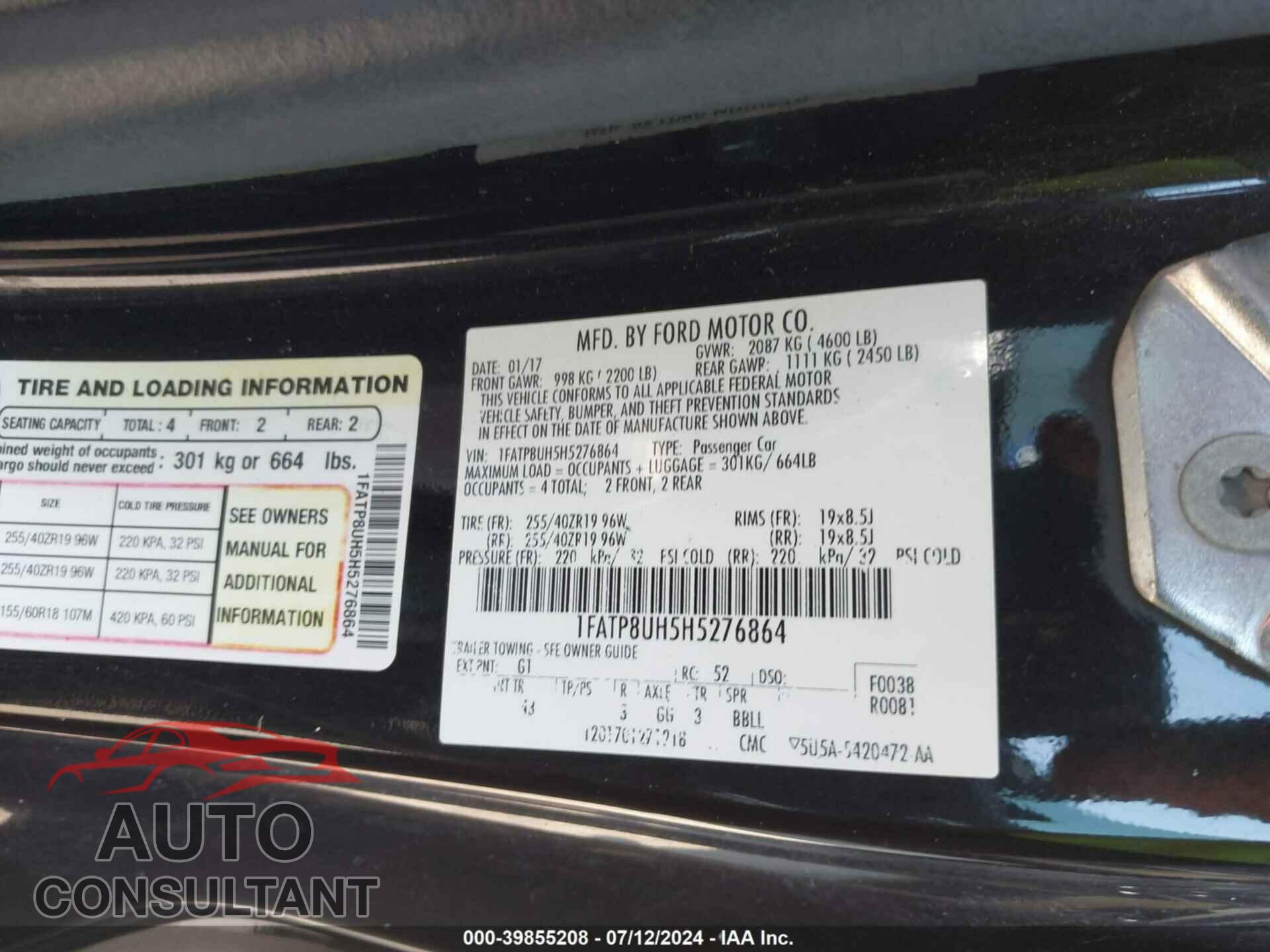 FORD MUSTANG 2017 - 1FATP8UH5H5276864