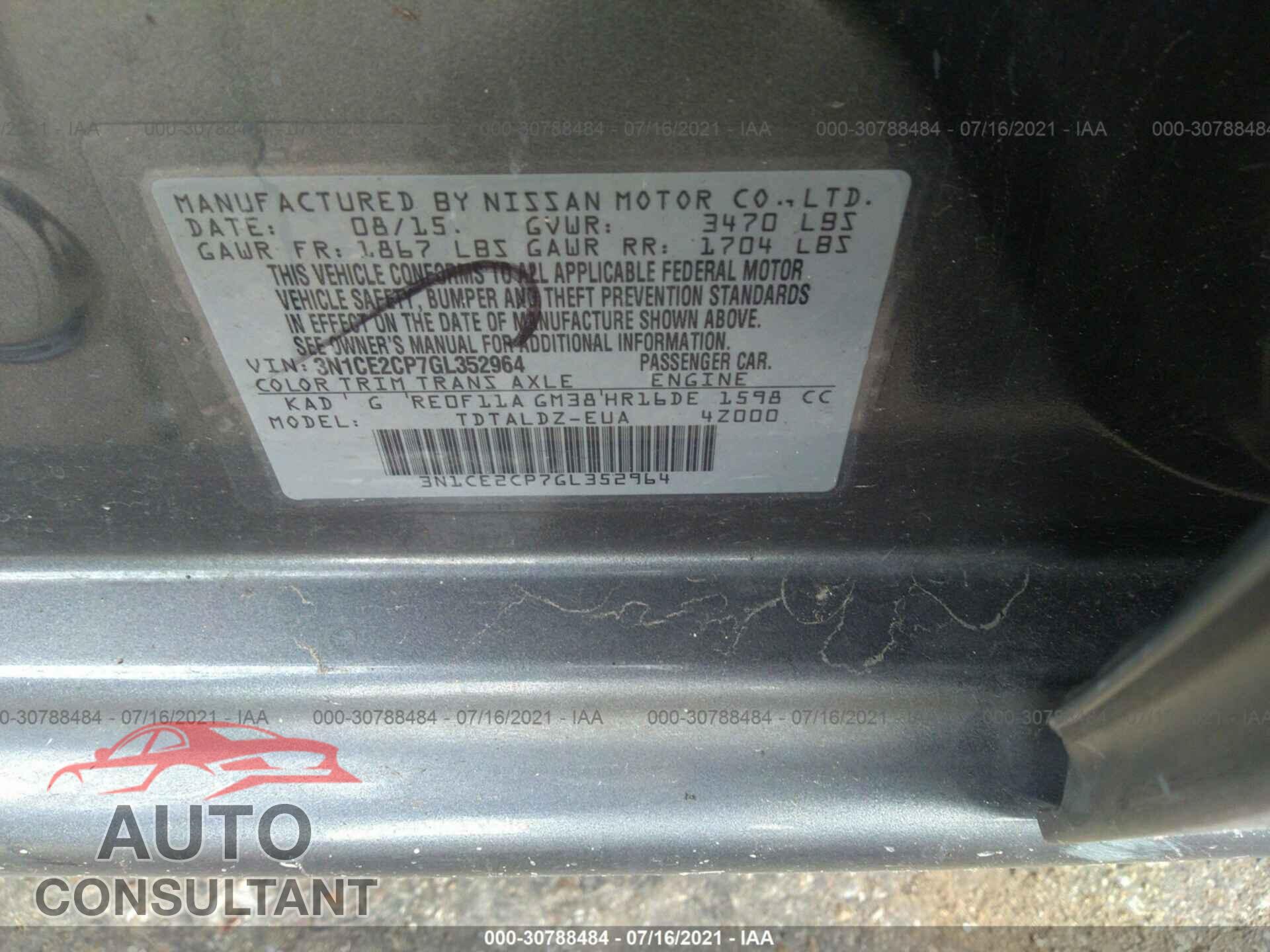 NISSAN VERSA NOTE 2016 - 3N1CE2CP7GL352964
