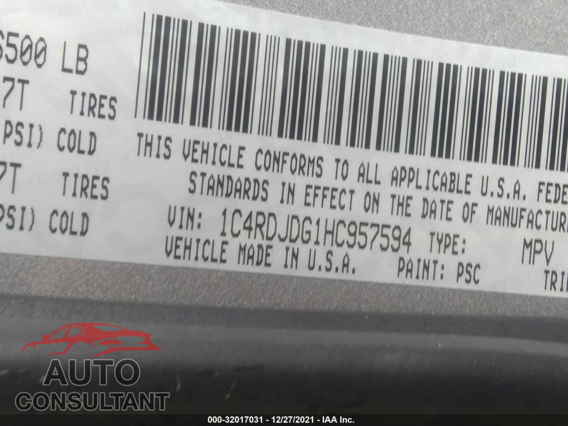 DODGE DURANGO 2017 - 1C4RDJDG1HC957594