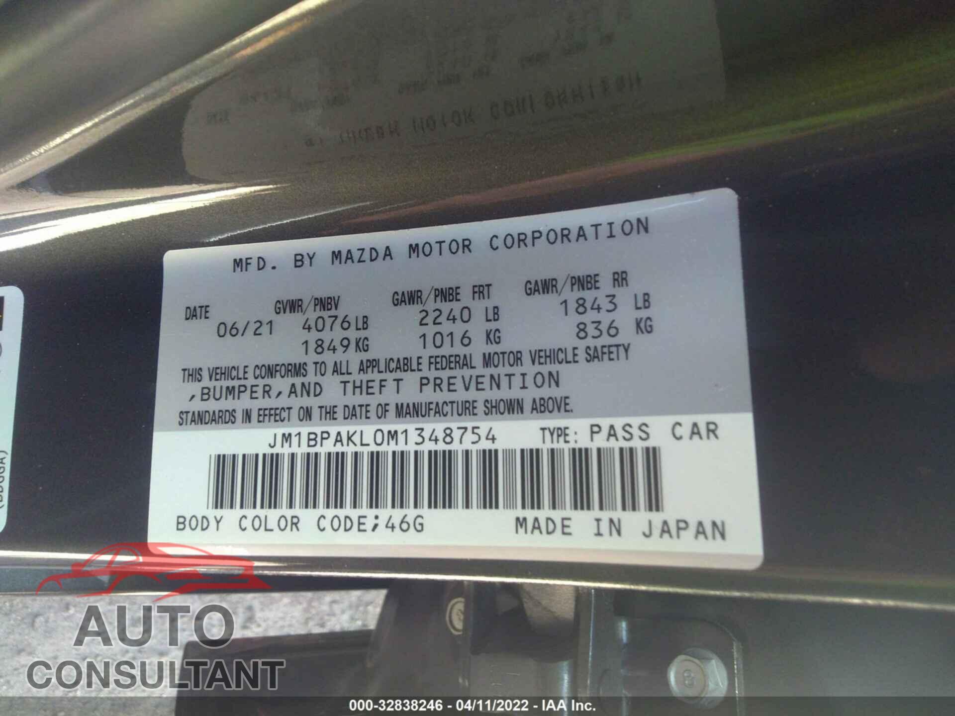 MAZDA MAZDA3 HATCHBACK 2021 - JM1BPAKL0M1348754