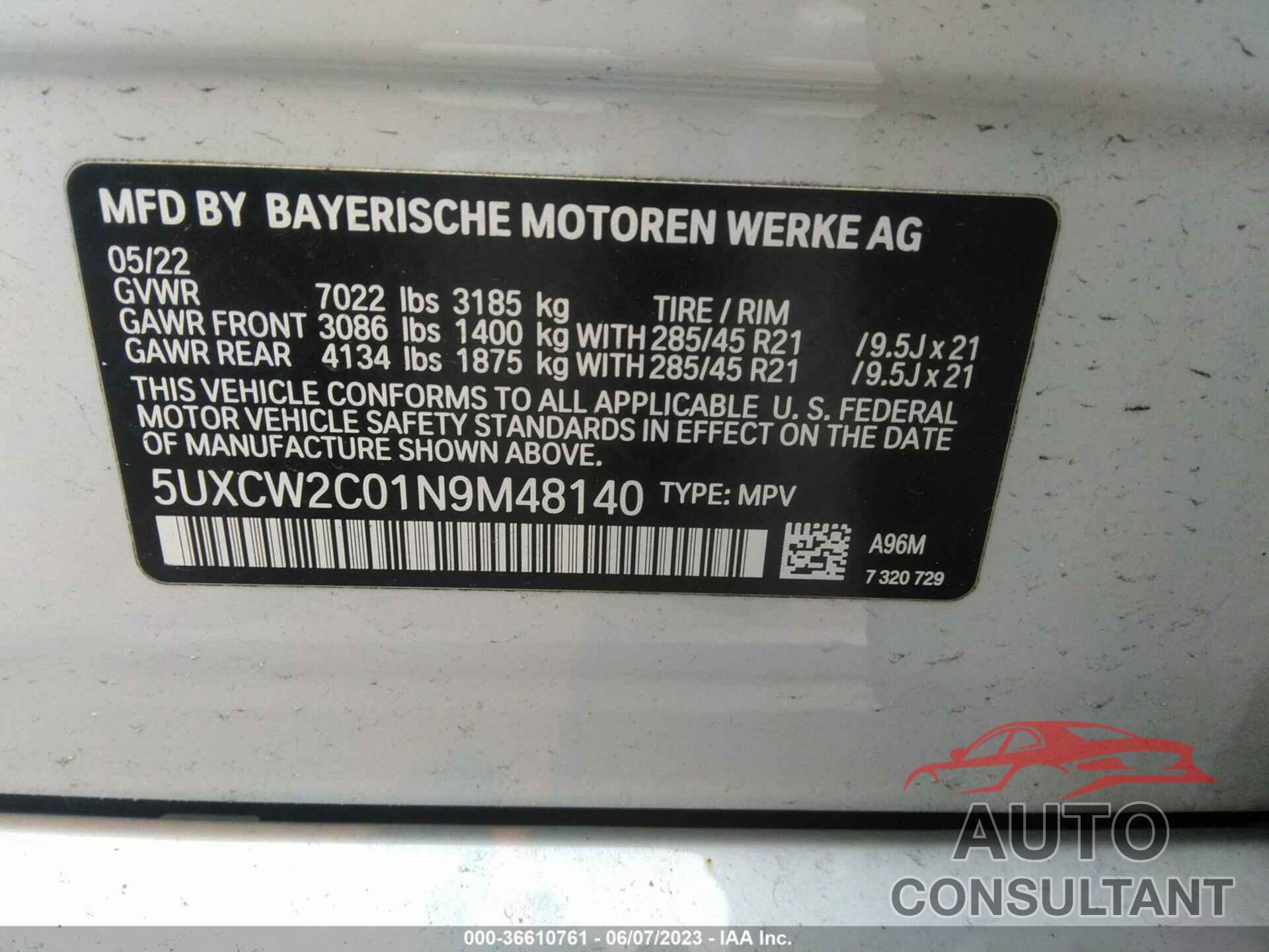 BMW X7 2022 - 5UXCW2C01N9M48140