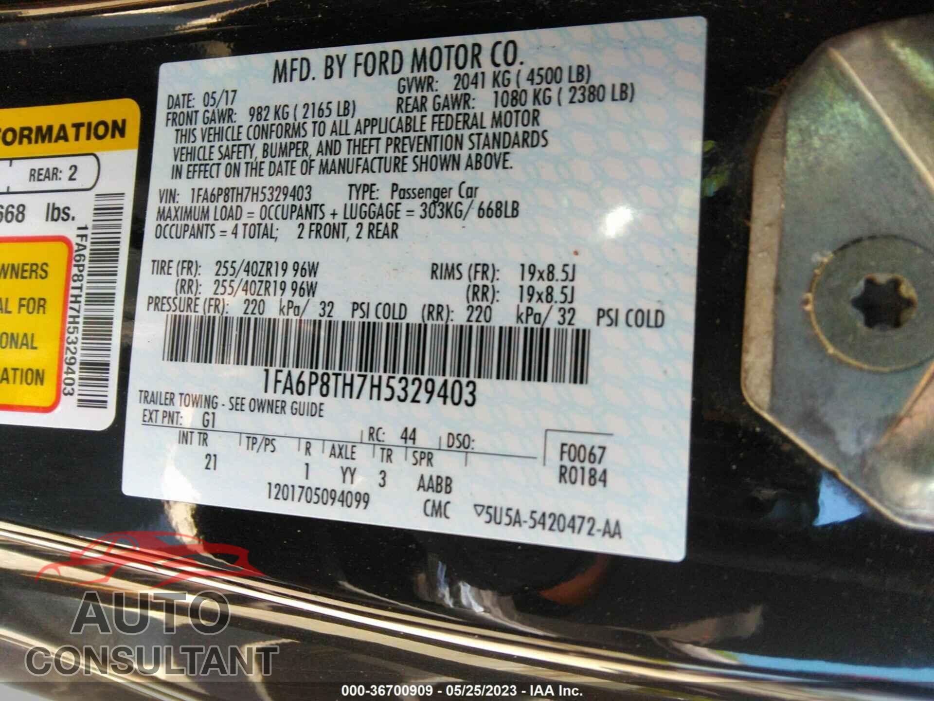 FORD MUSTANG 2017 - 1FA6P8TH7H5329403