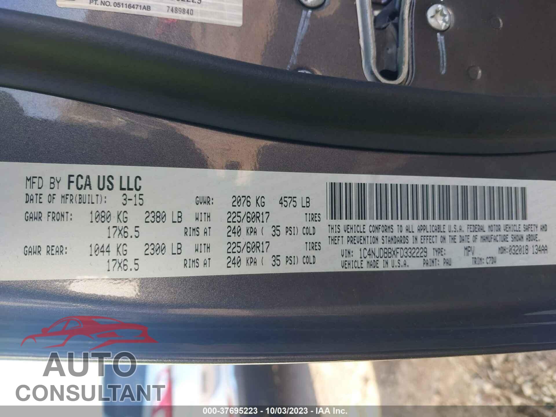 JEEP COMPASS 2015 - 1C4NJDBBXFD332229