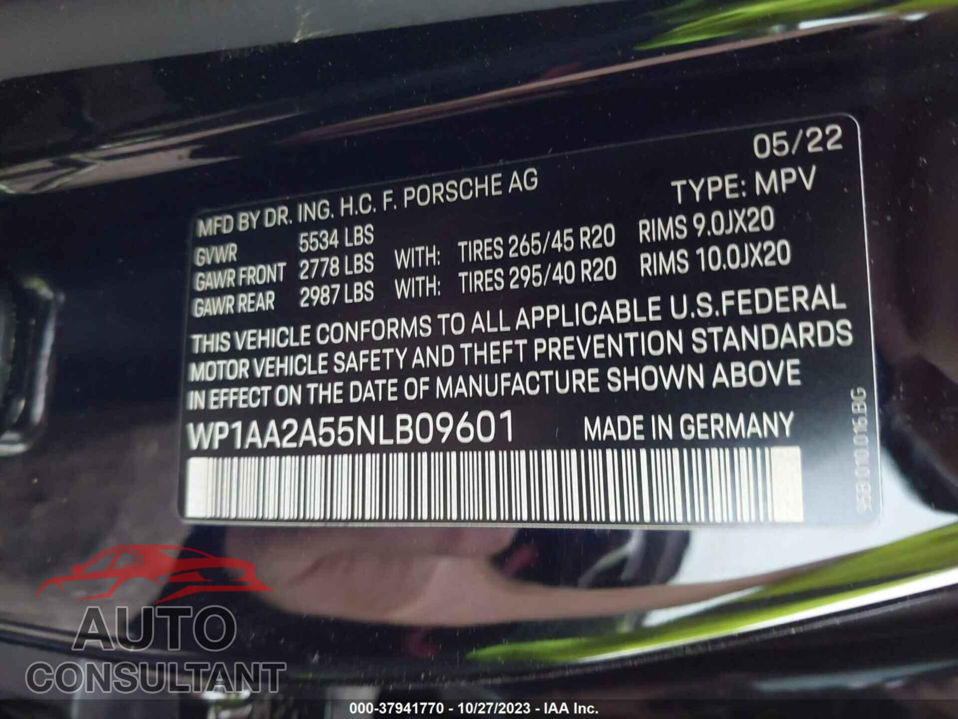 PORSCHE MACAN 2022 - WP1AA2A55NLB09601