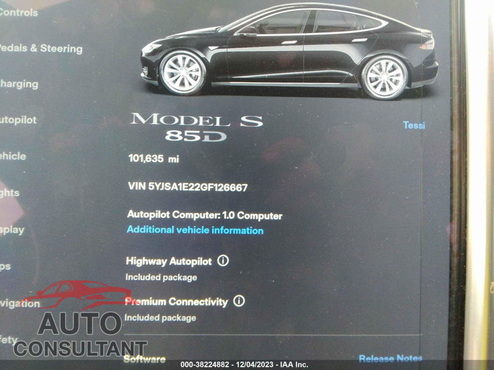 TESLA MODEL S 2016 - 5YJSA1E22GF126667