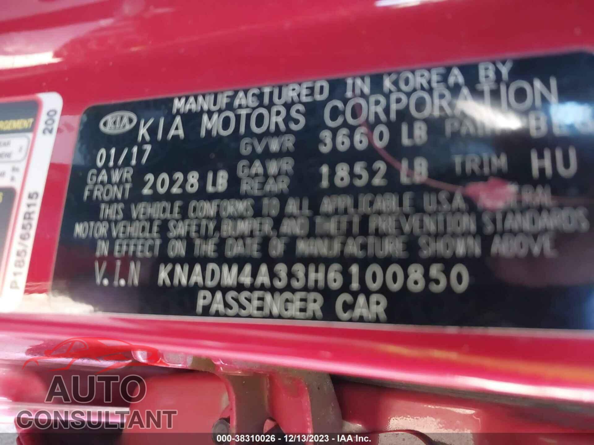 KIA RIO 2017 - KNADM4A33H6100850