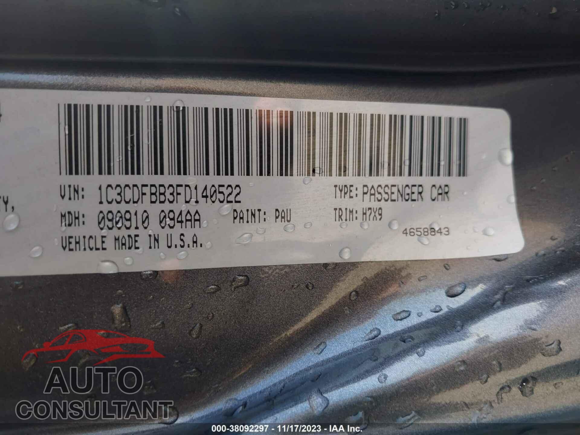 DODGE DART 2015 - 1C3CDFBB3FD140522