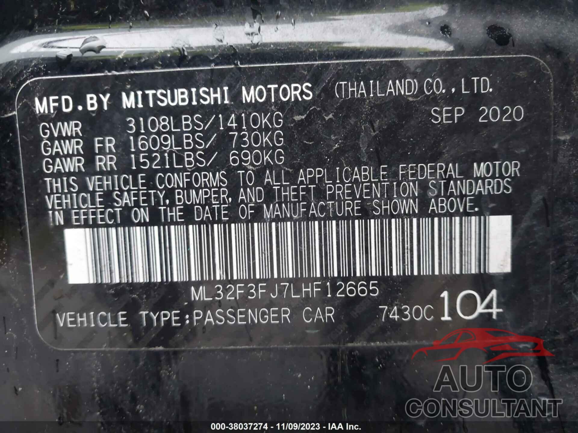 MITSUBISHI MIRAGE G4 2020 - ML32F3FJ7LHF12665
