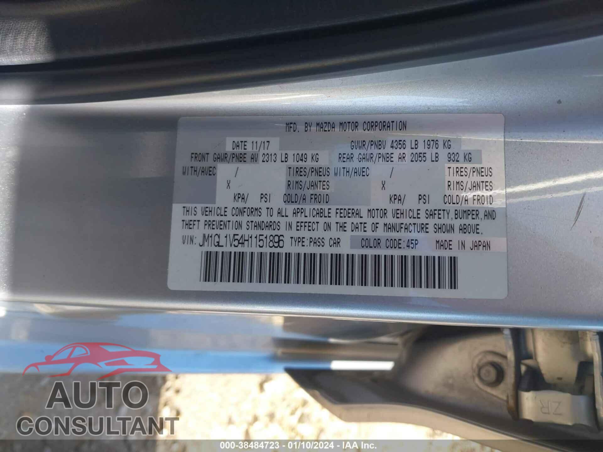 MAZDA 6 2017 - JM1GL1V54H1151896