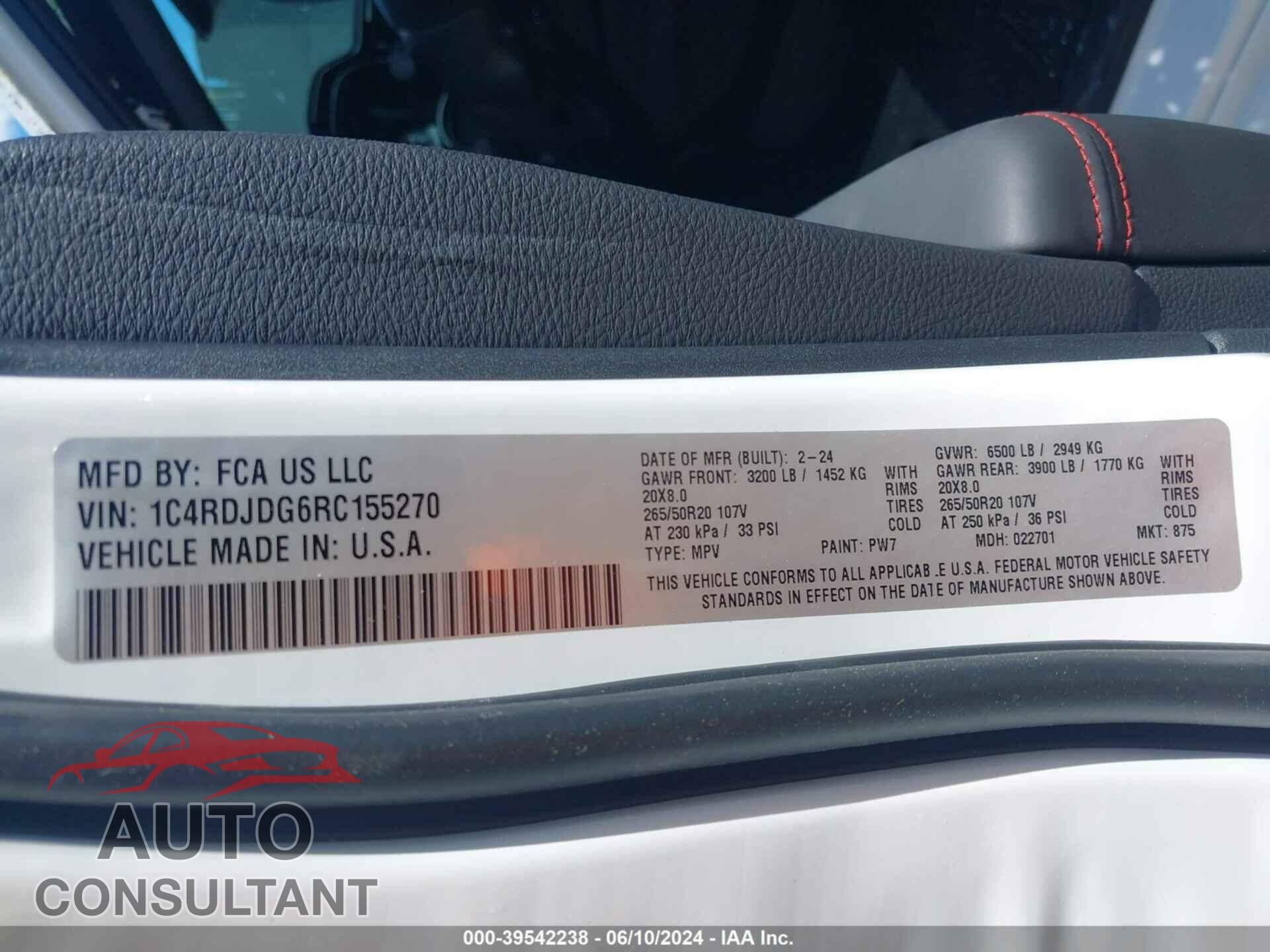 DODGE DURANGO 2024 - 1C4RDJDG6RC155270