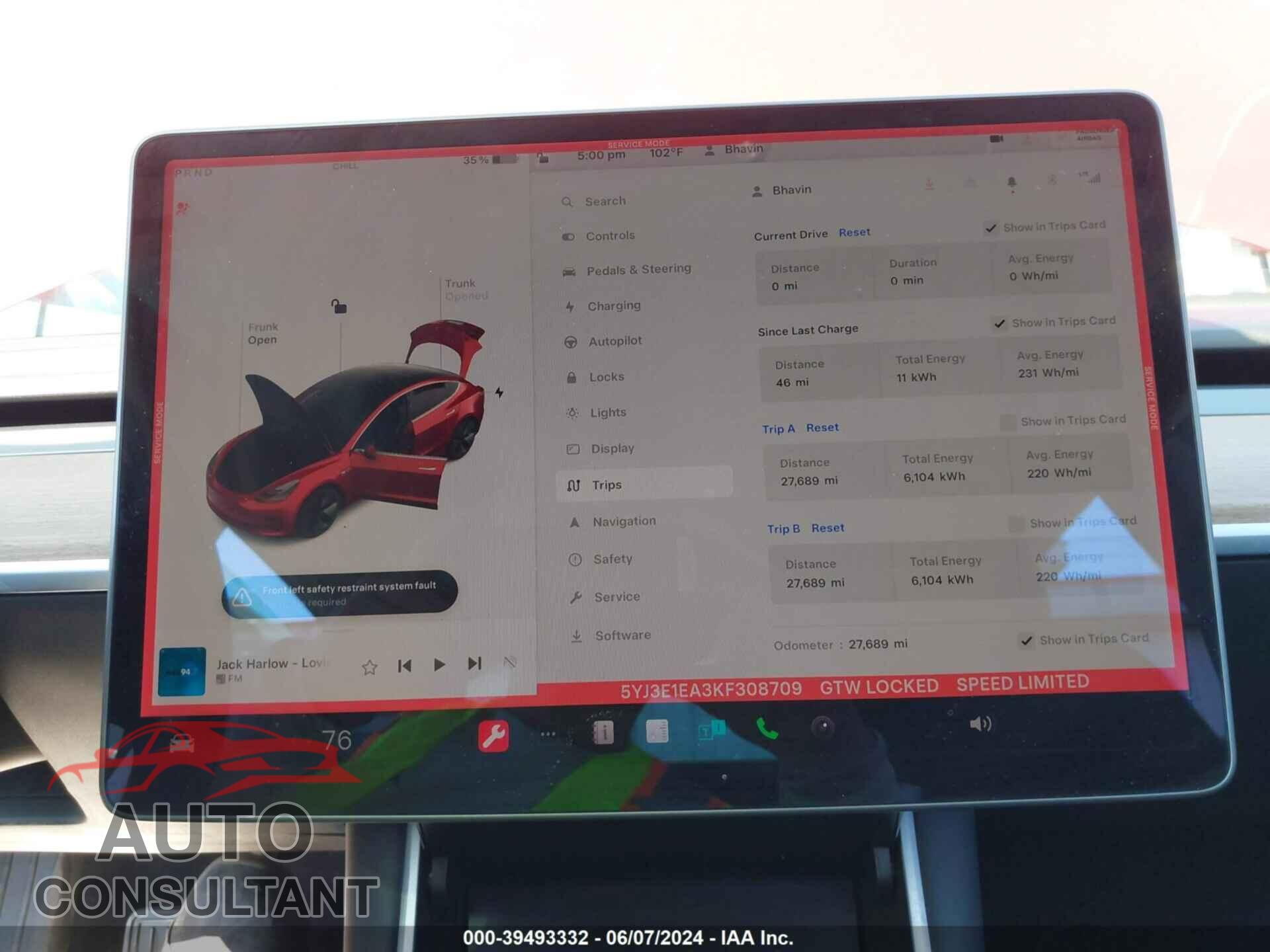 TESLA MODEL 3 2019 - 5YJ3E1EA3KF308709