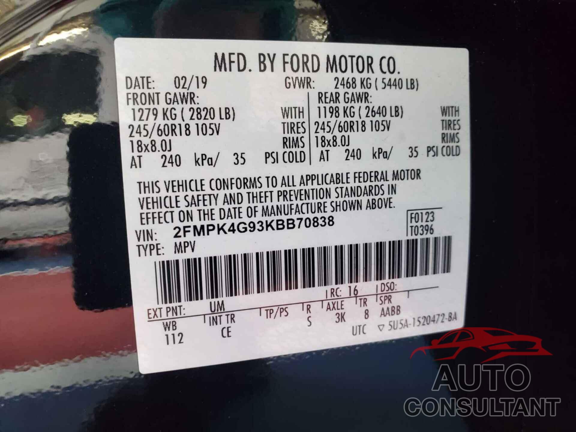 FORD EDGE 2019 - 2FMPK4G93KBB70838