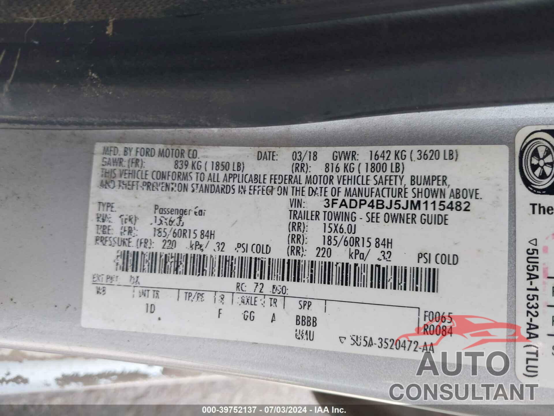 FORD FIESTA 2018 - 3FADP4BJ5JM115482