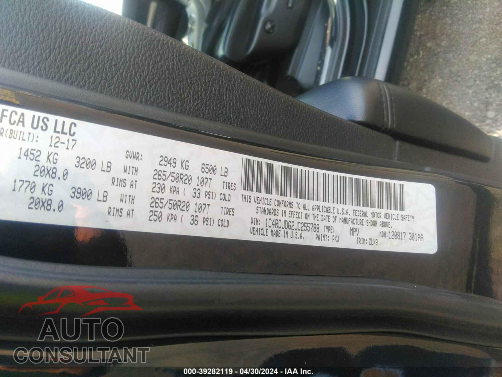 DODGE DURANGO 2018 - 1C4RDJDG2JC255788