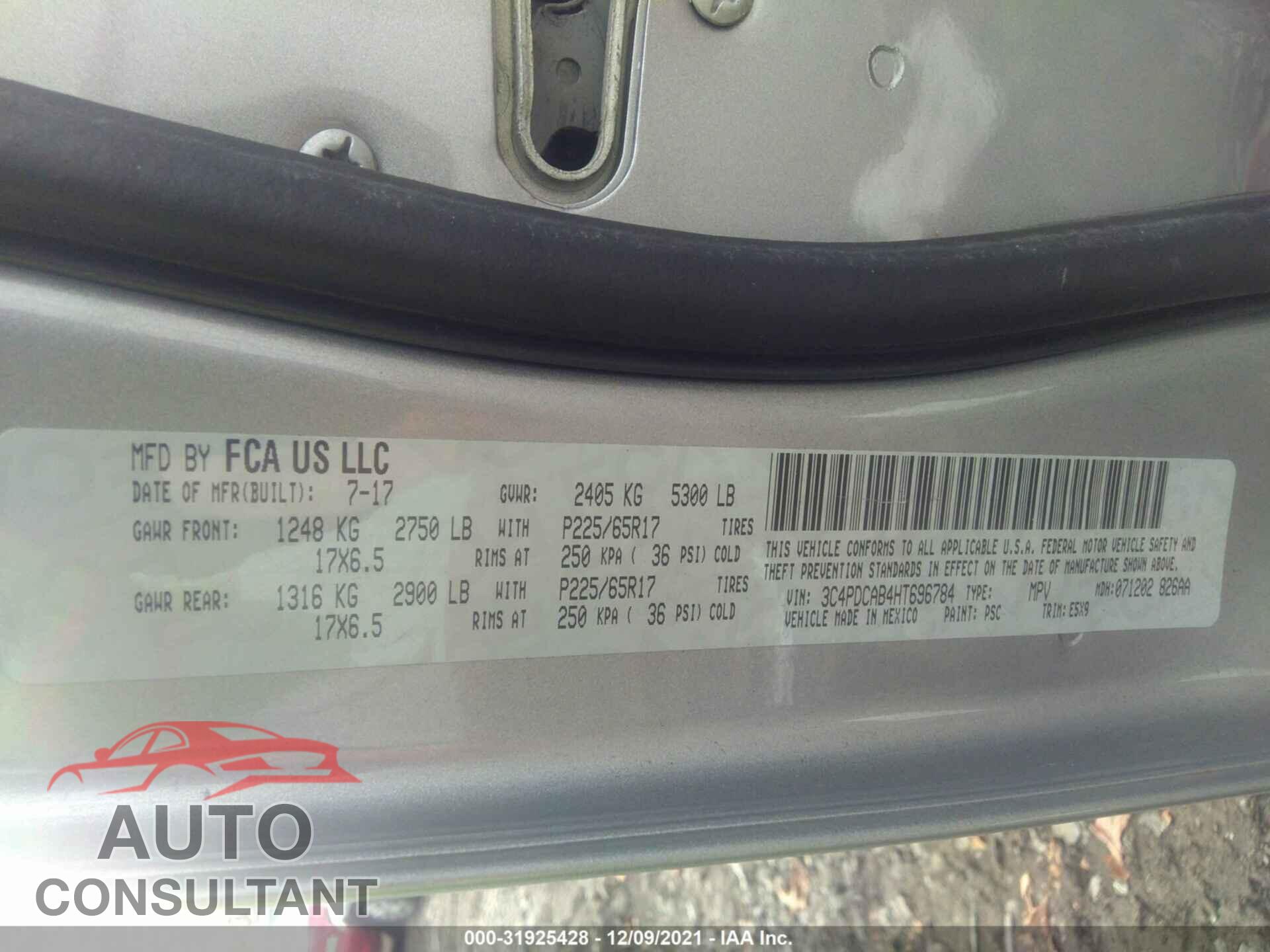 DODGE JOURNEY 2017 - 3C4PDCAB4HT696784
