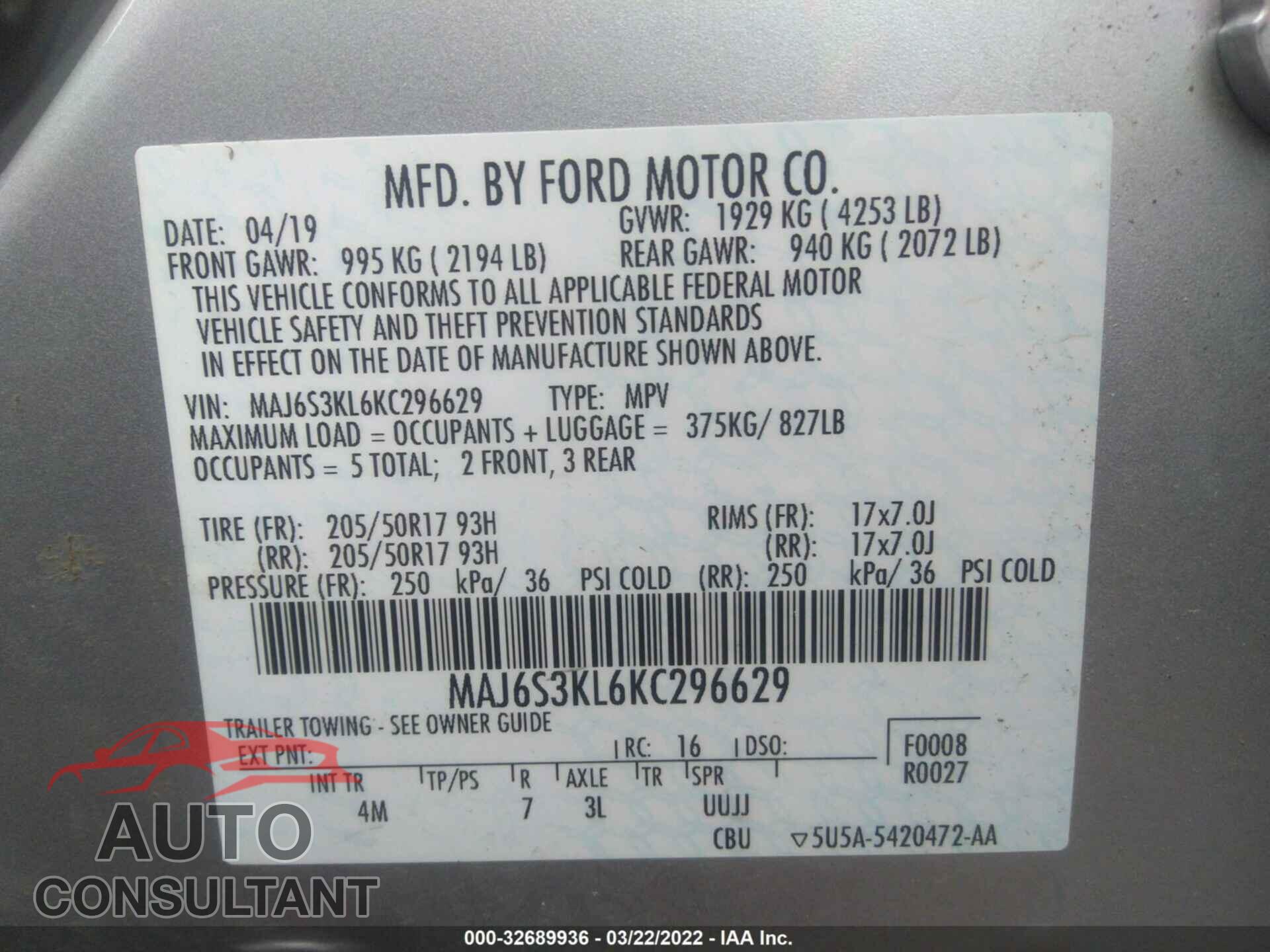 FORD ECOSPORT 2019 - MAJ6S3KL6KC296629