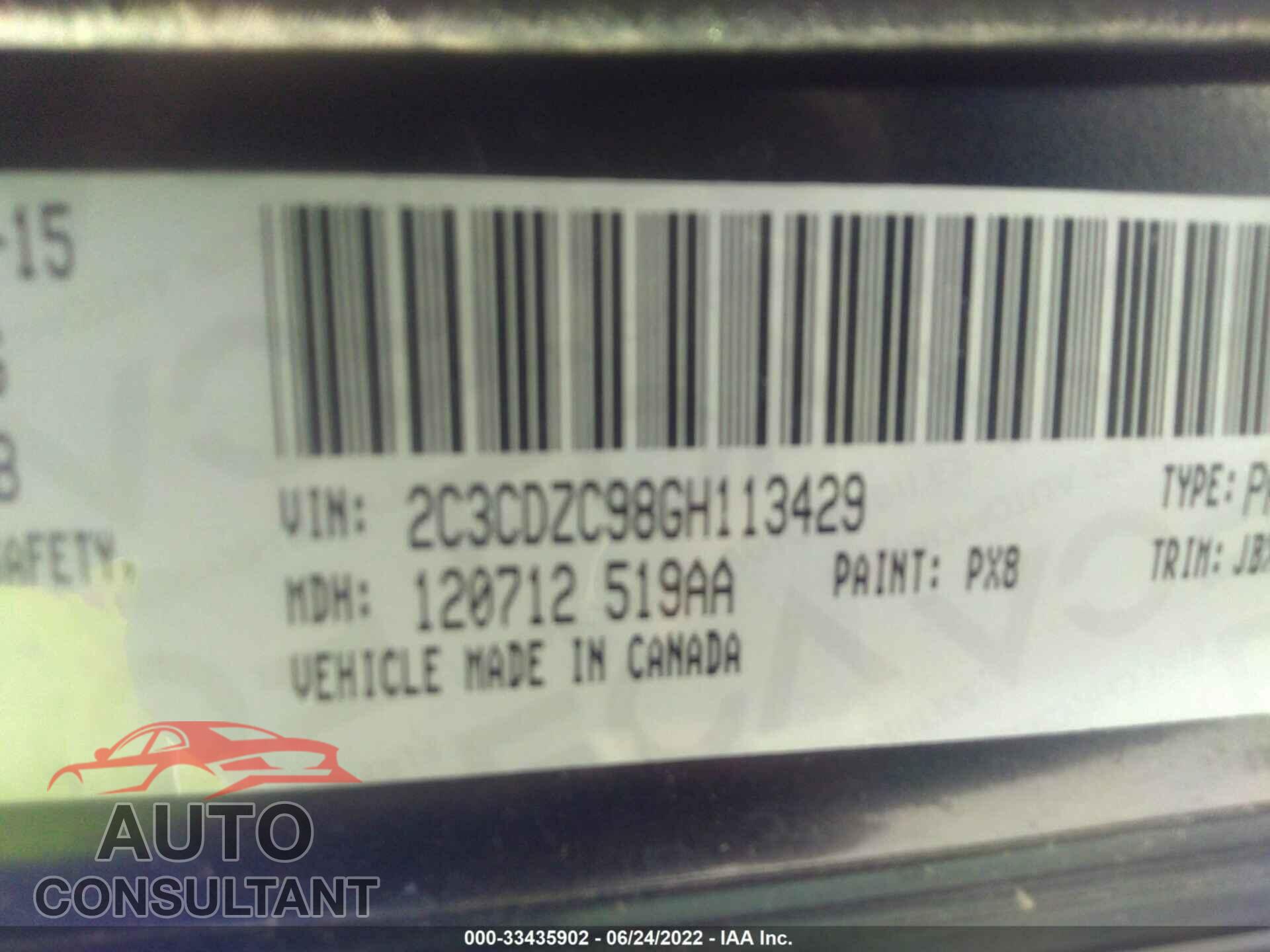 DODGE CHALLENGER 2016 - 2C3CDZC98GH113429