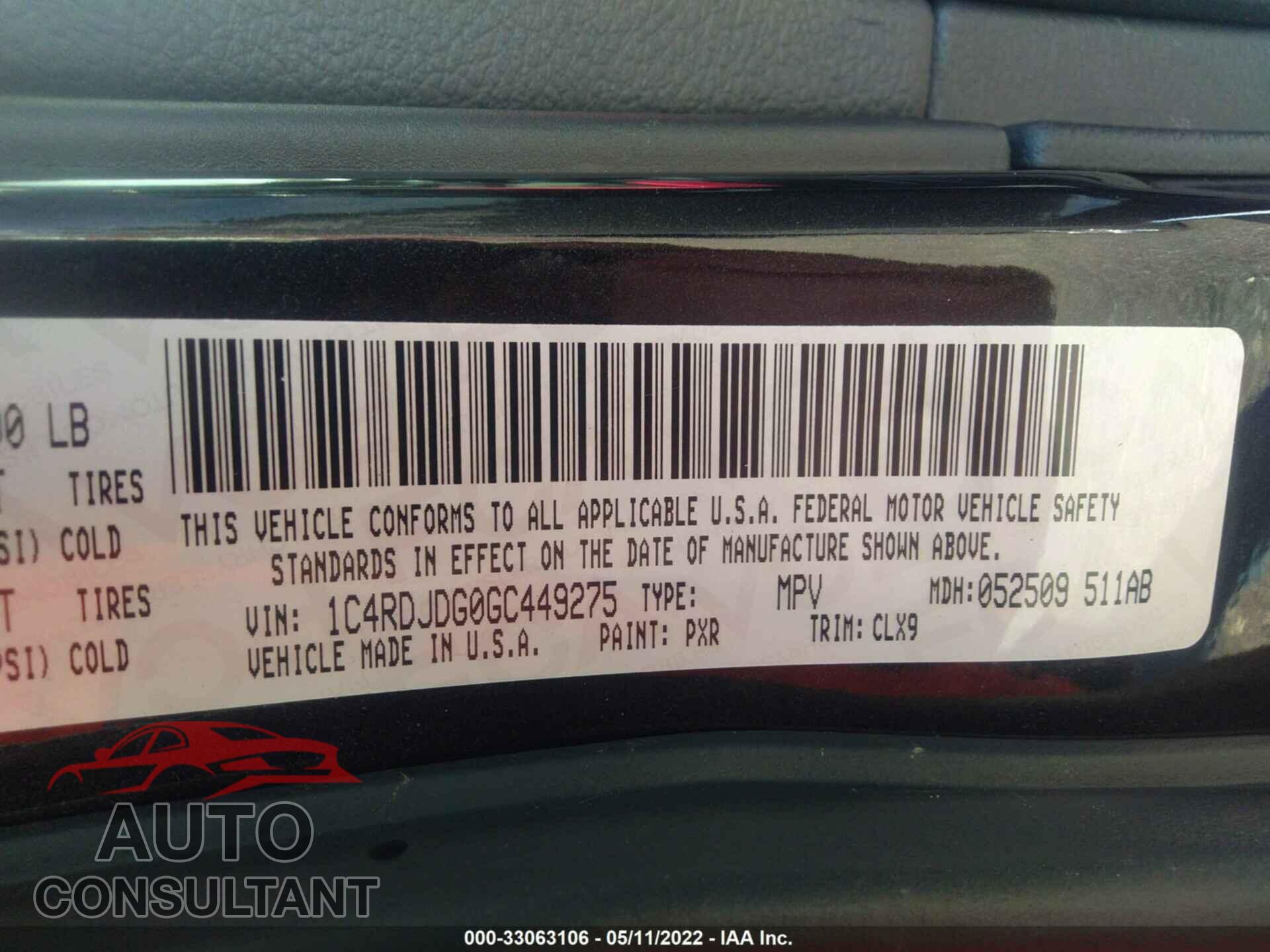 DODGE DURANGO 2016 - 1C4RDJDG0GC449275