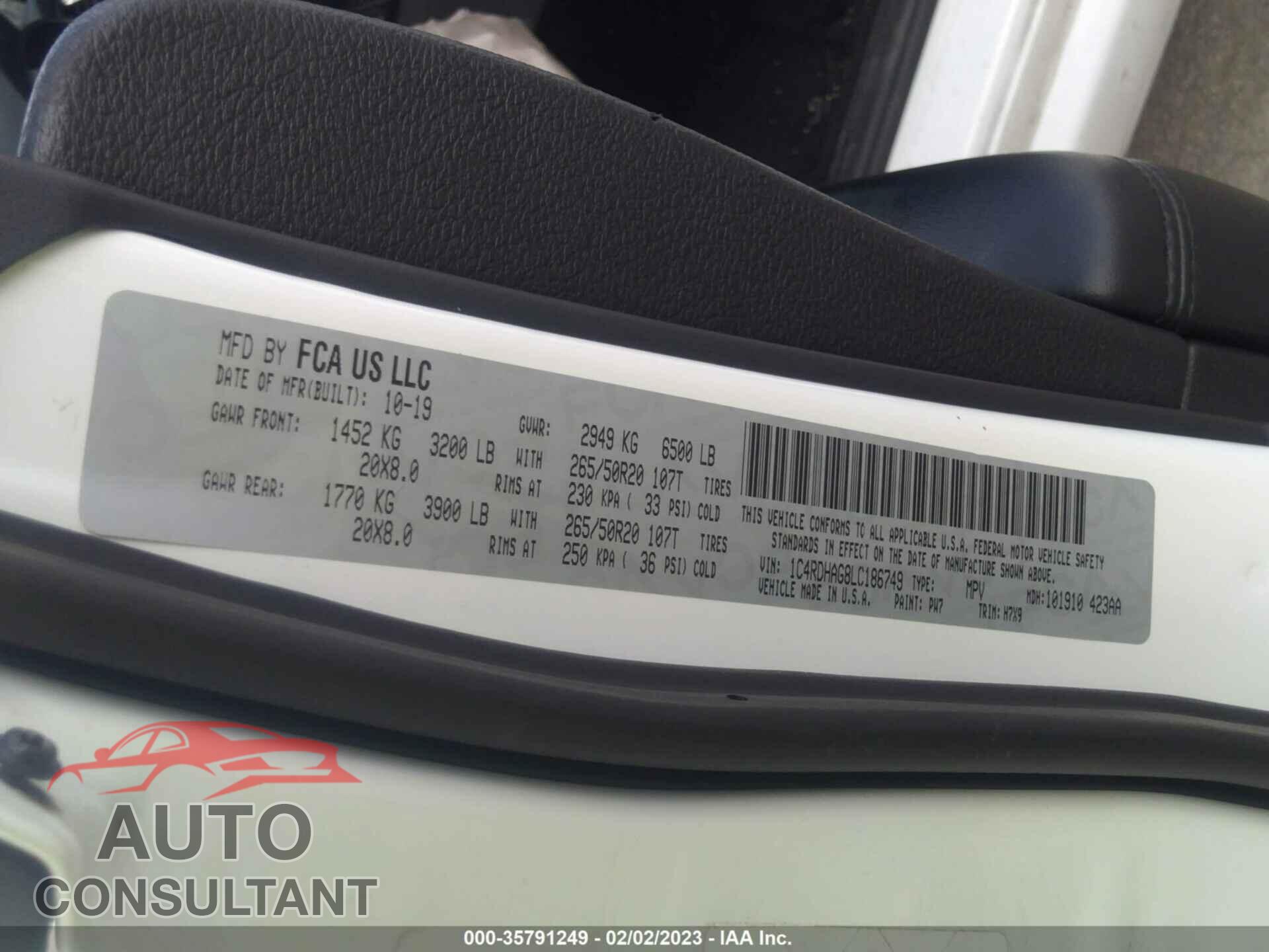 DODGE DURANGO 2020 - 1C4RDHAG8LC186749