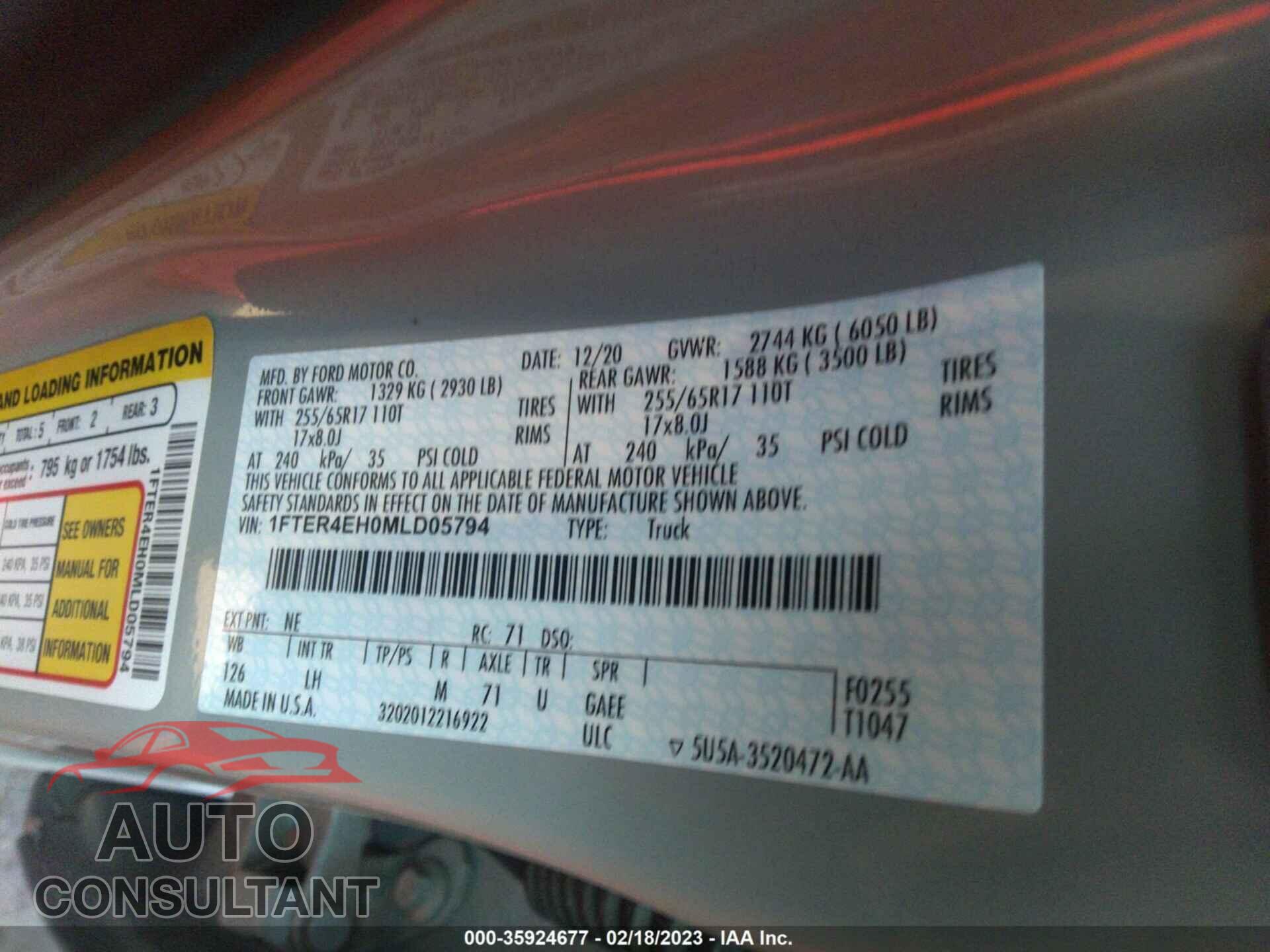 FORD RANGER 2021 - 1FTER4EH0MLD05794