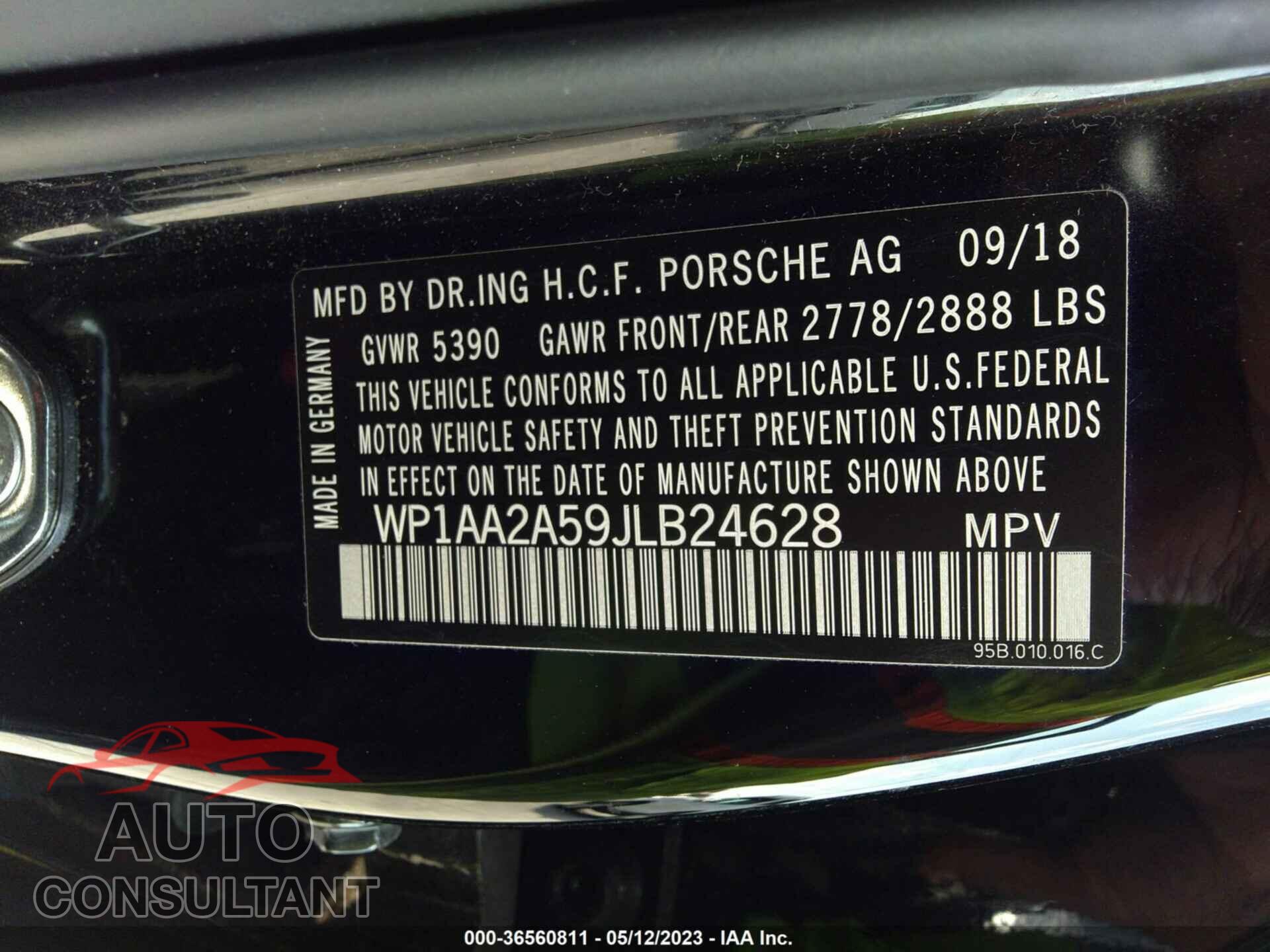 PORSCHE MACAN 2018 - WP1AA2A59JLB24628