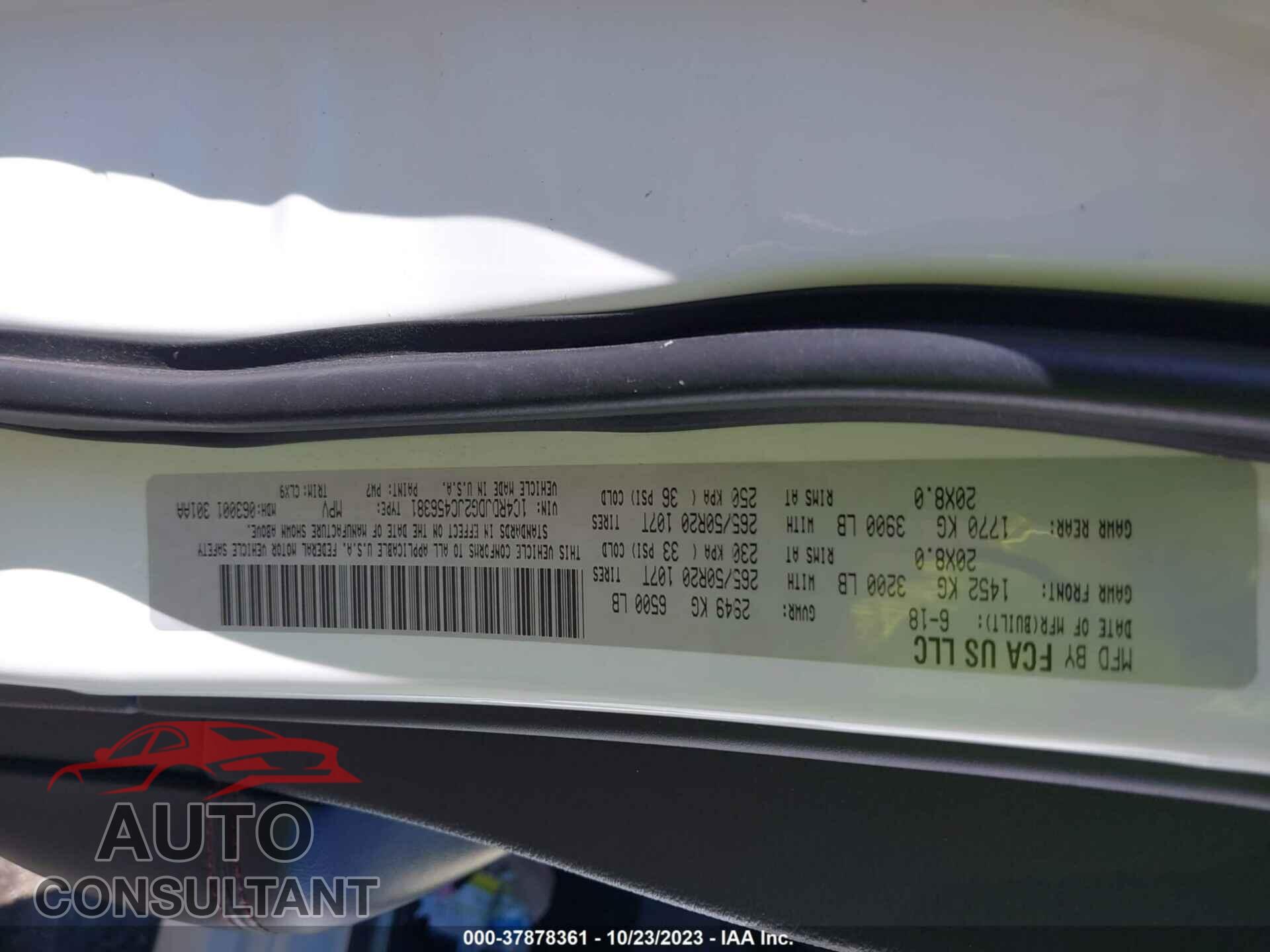 DODGE DURANGO 2018 - 1C4RDJDG2JC456381