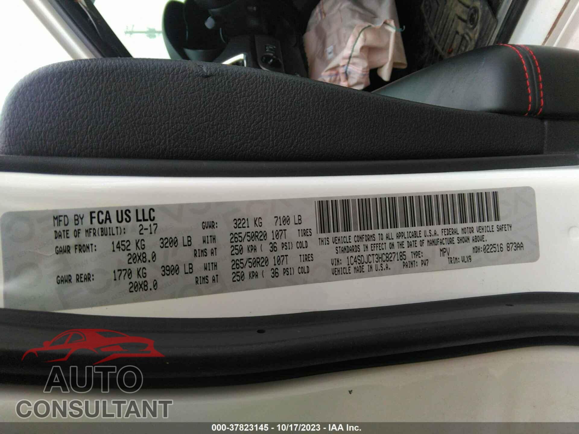 DODGE DURANGO 2017 - 1C4SDJCT3HC827185