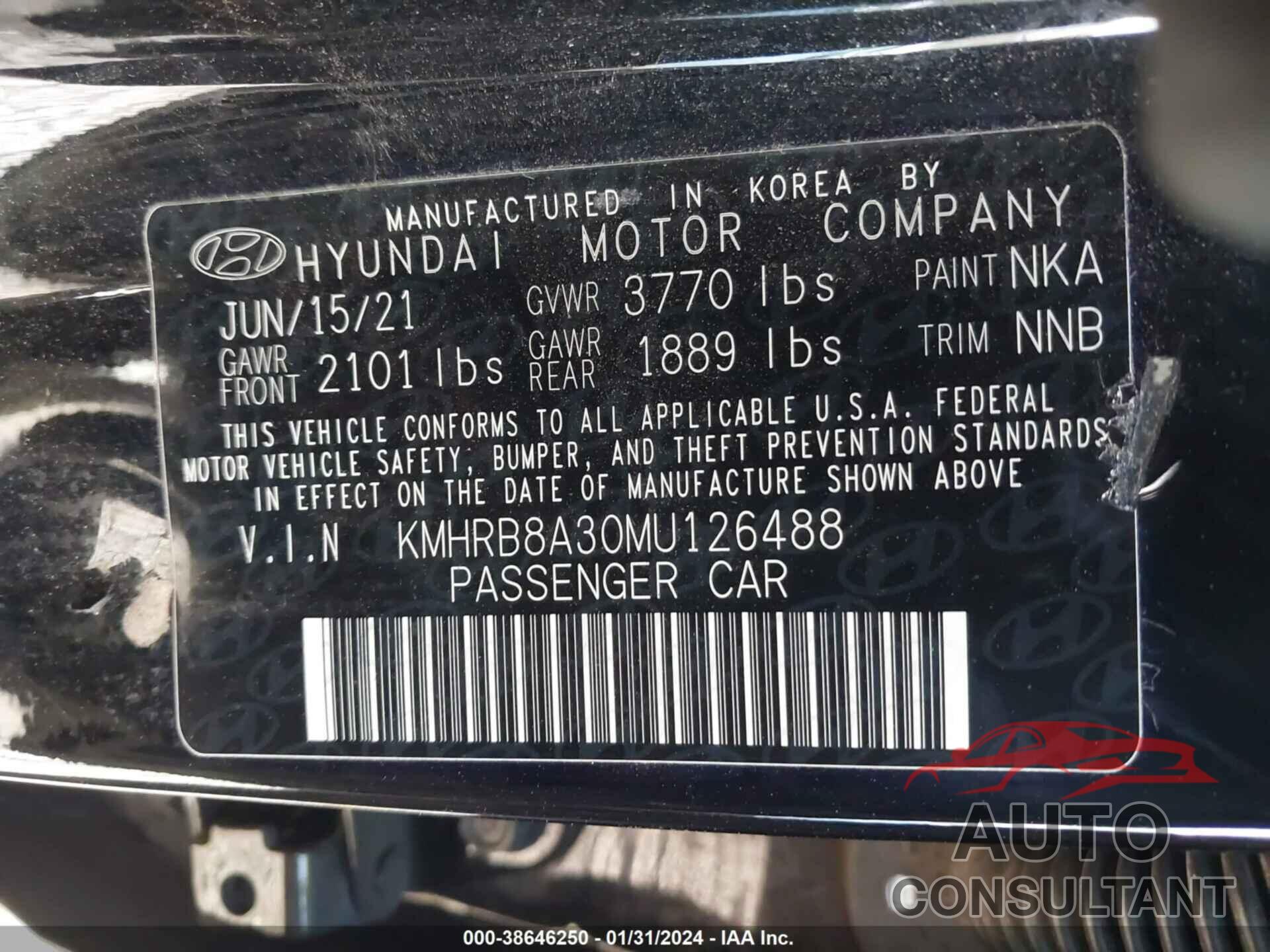 HYUNDAI VENUE 2021 - KMHRB8A30MU126488