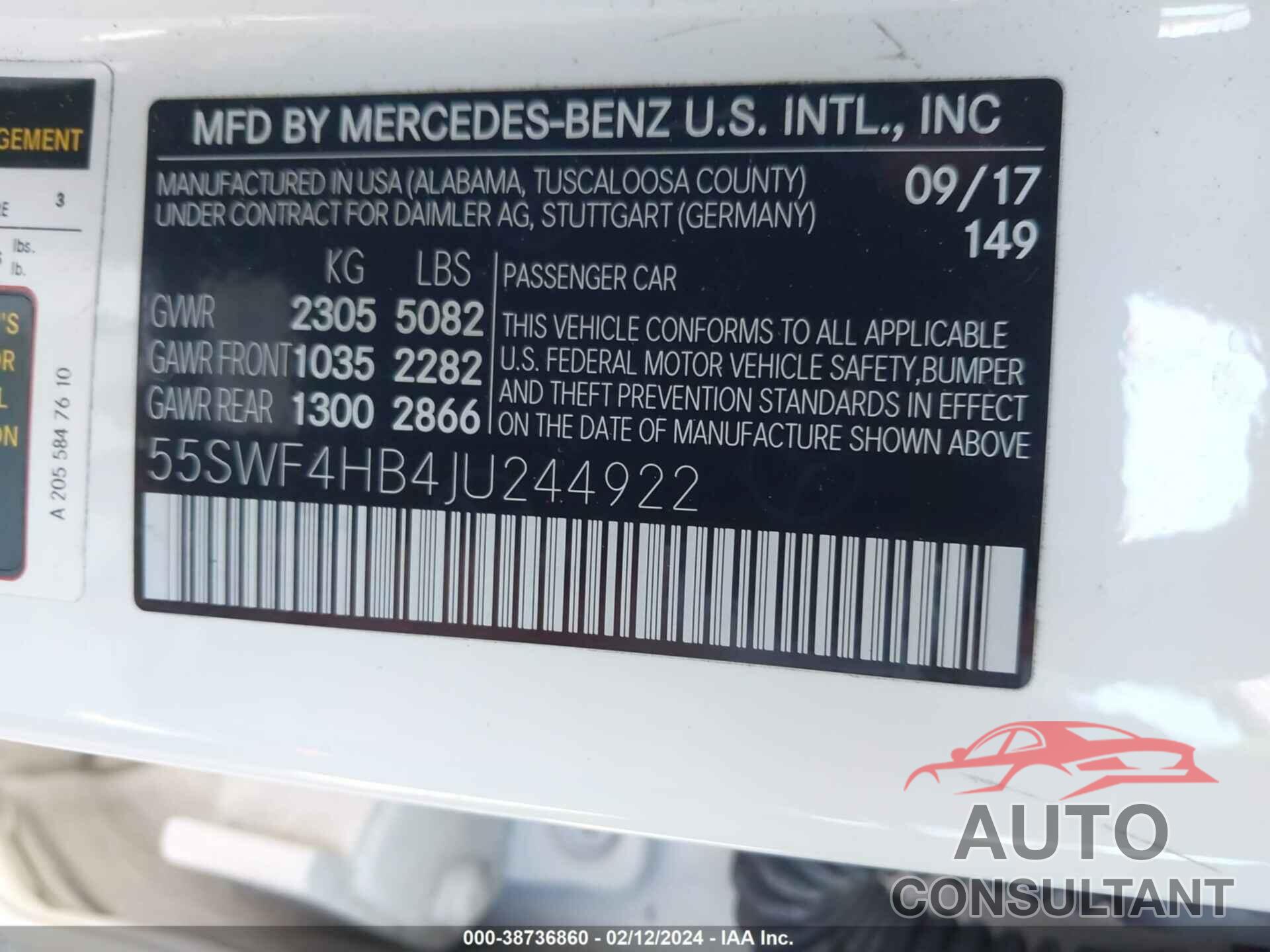MERCEDES-BENZ C 350E 2018 - 55SWF4HB4JU244922
