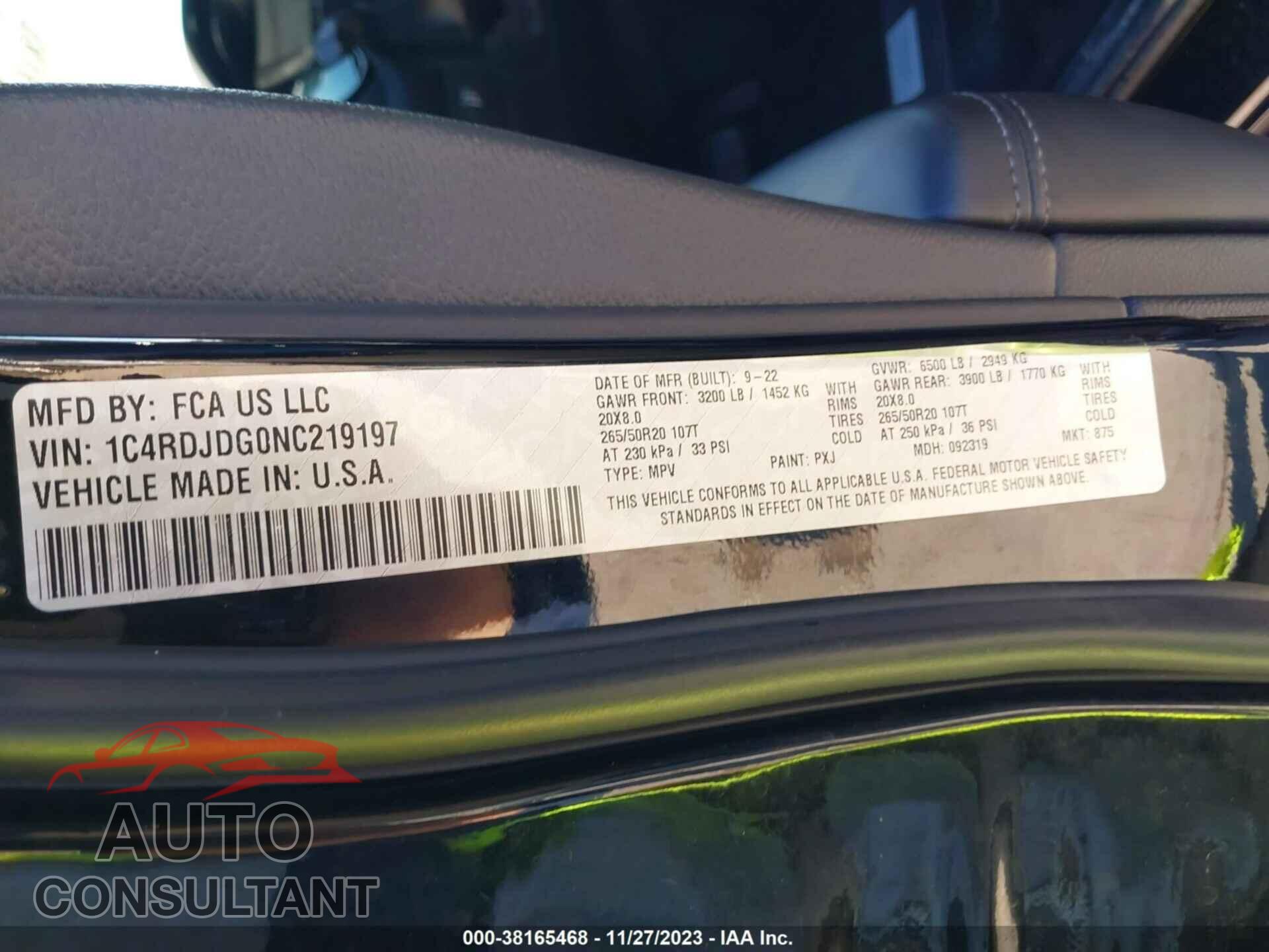 DODGE DURANGO 2022 - 1C4RDJDG0NC219197