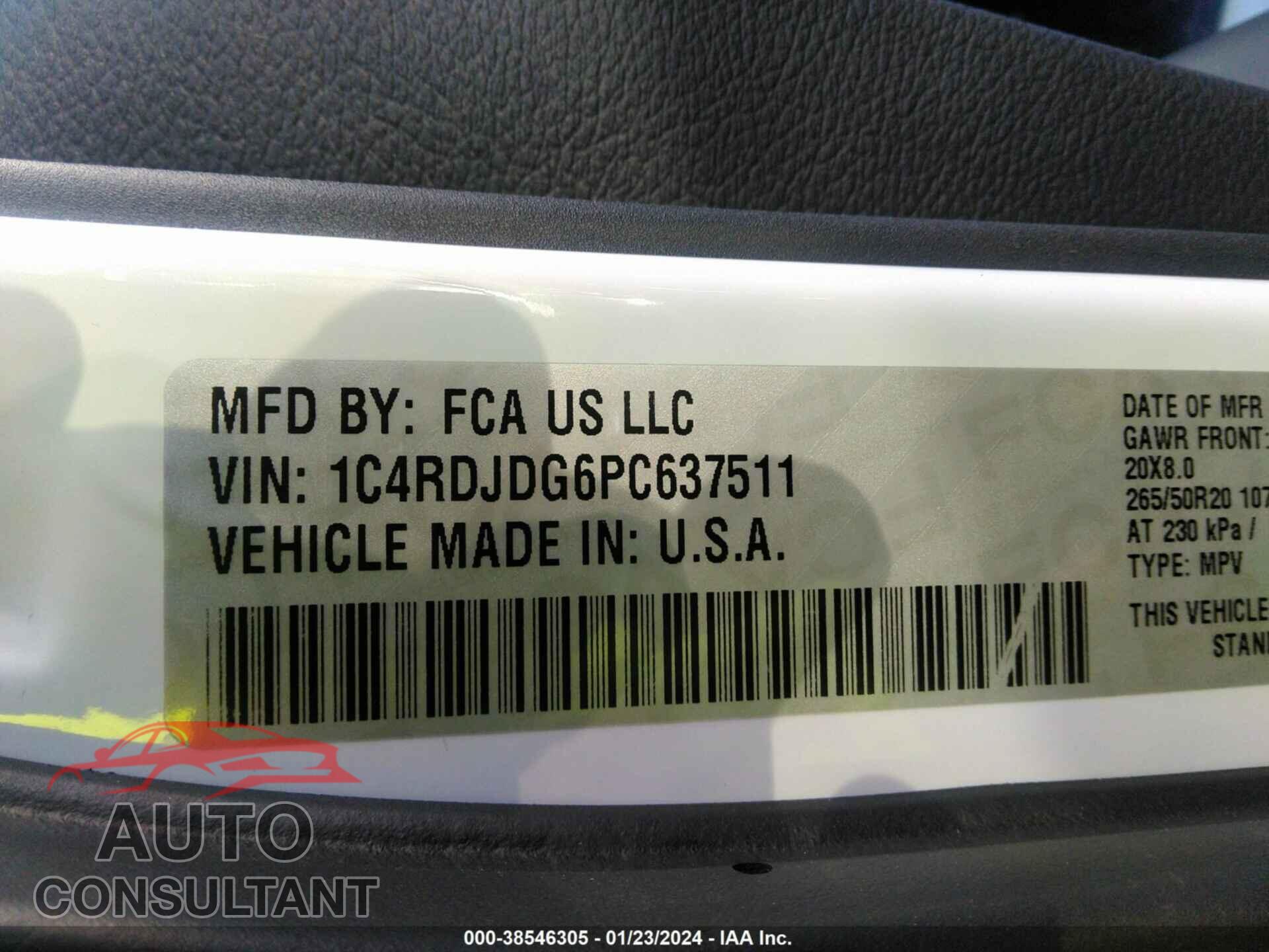 DODGE DURANGO 2023 - 1C4RDJDG6PC637511