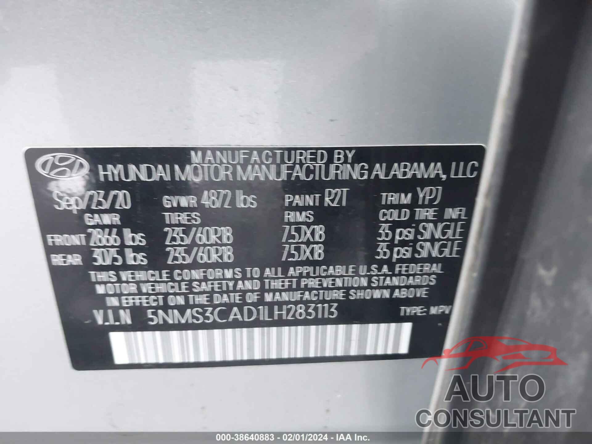 HYUNDAI SANTA FE 2020 - 5NMS3CAD1LH283113