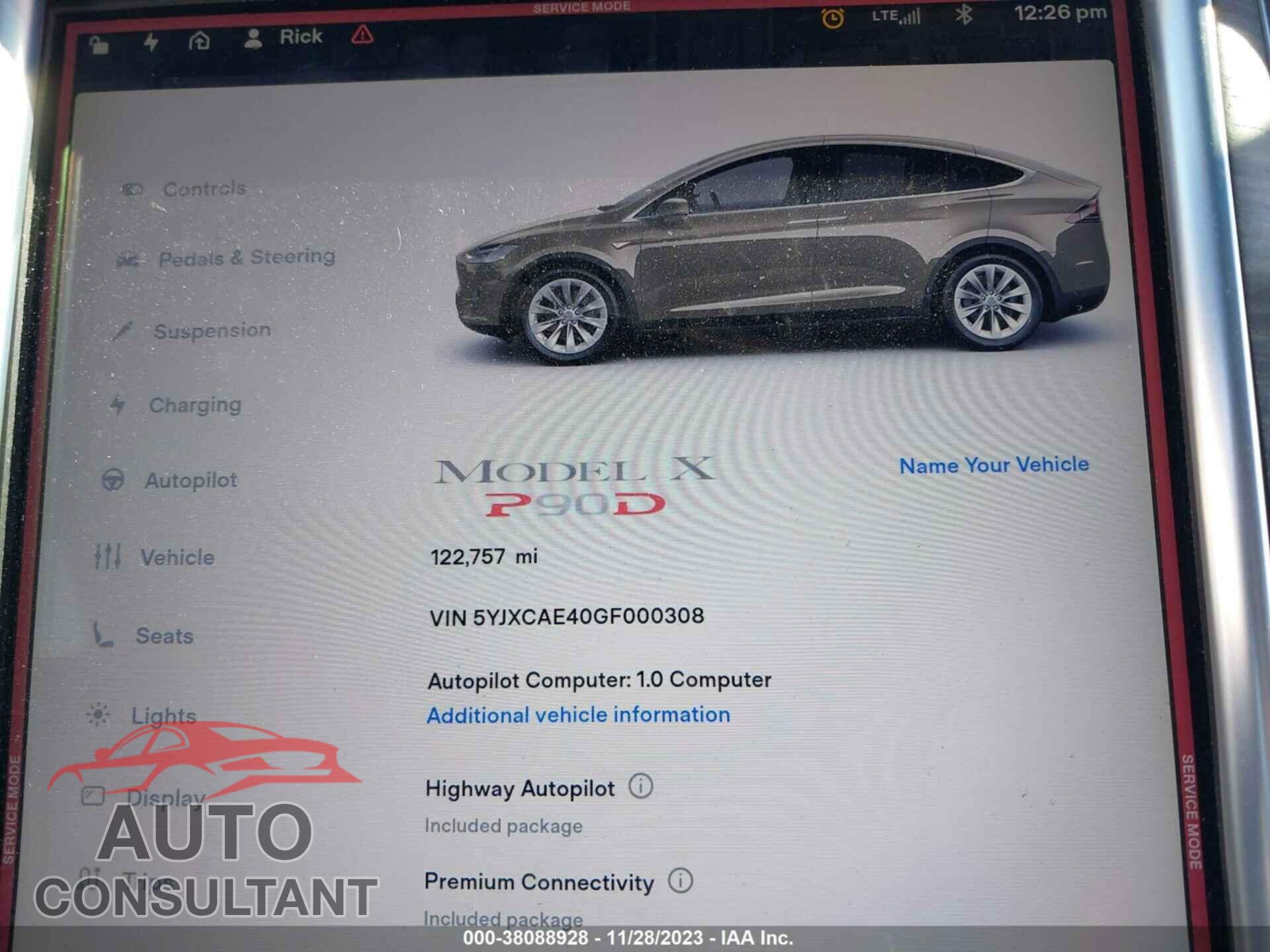 TESLA MODEL X 2016 - 5YJXCAE40GF000308