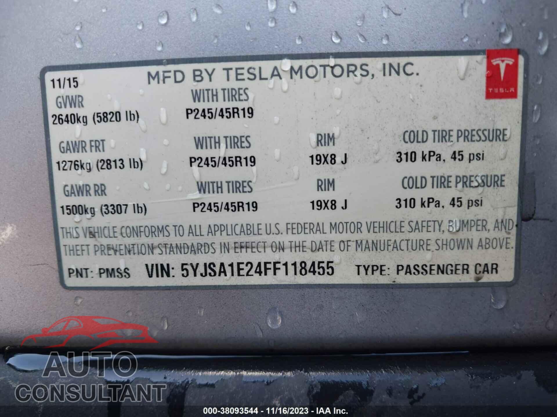 TESLA MODEL S 2015 - 5YJSA1E24FF118455