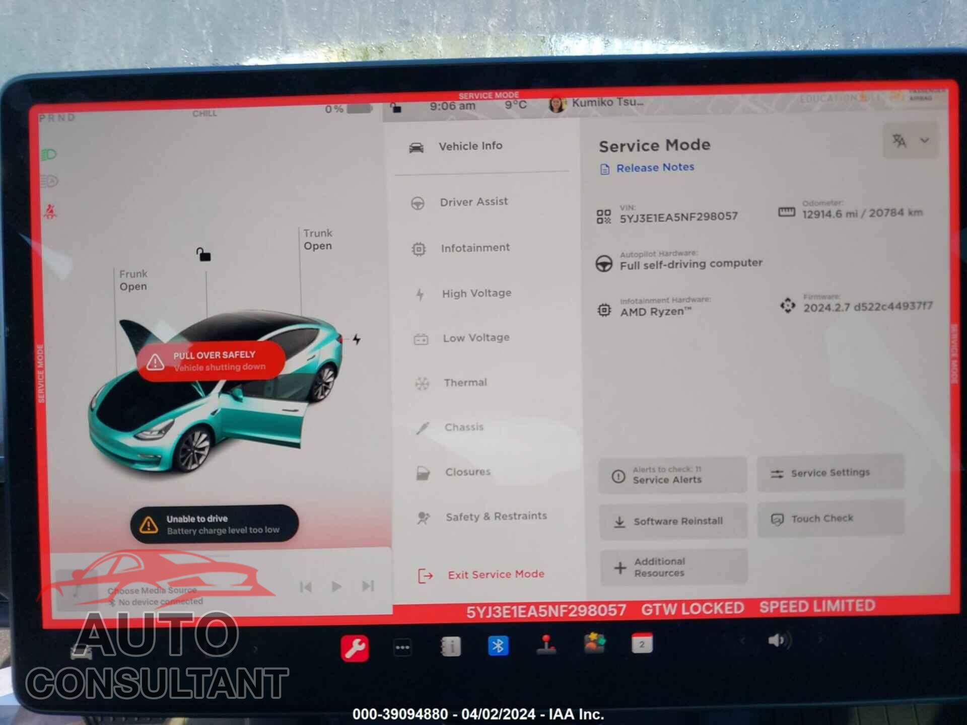 TESLA MODEL 3 2022 - 5YJ3E1EA5NF298057